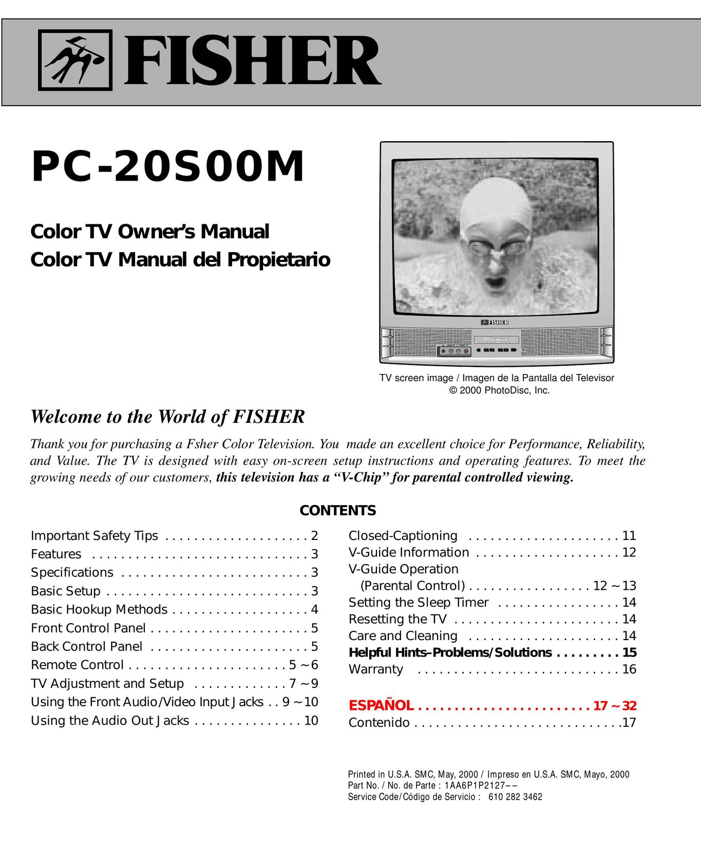 Fisher PC-20S00M CRT Television User Manual