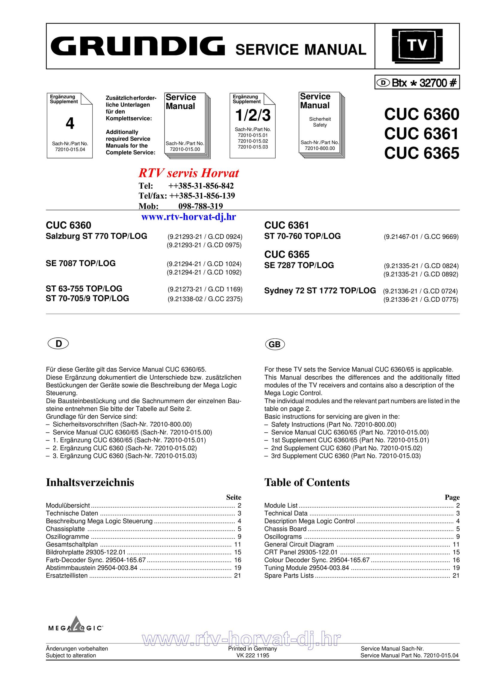 Grundig CUC 6365 CRT Television User Manual