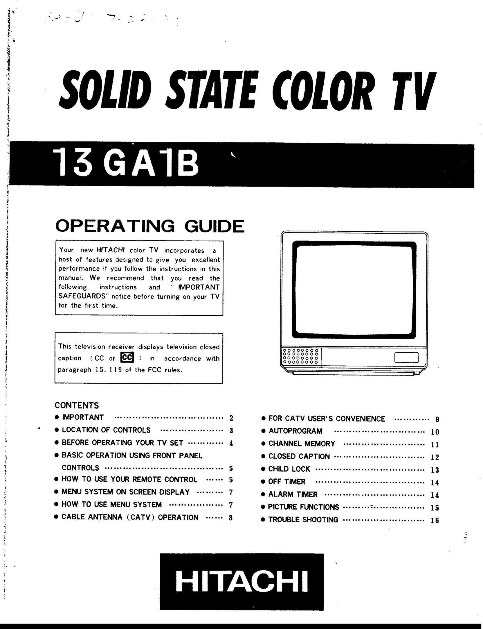 Hitachi 13GA1B CRT Television User Manual