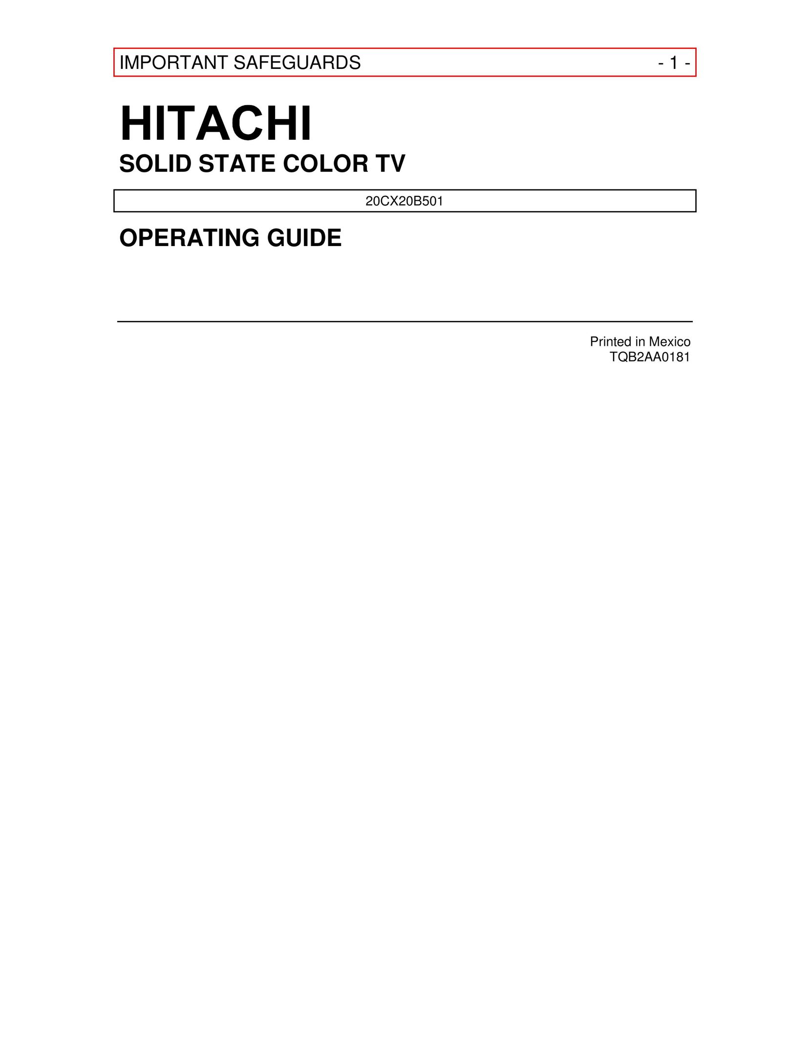 Hitachi 20CX20B501 CRT Television User Manual