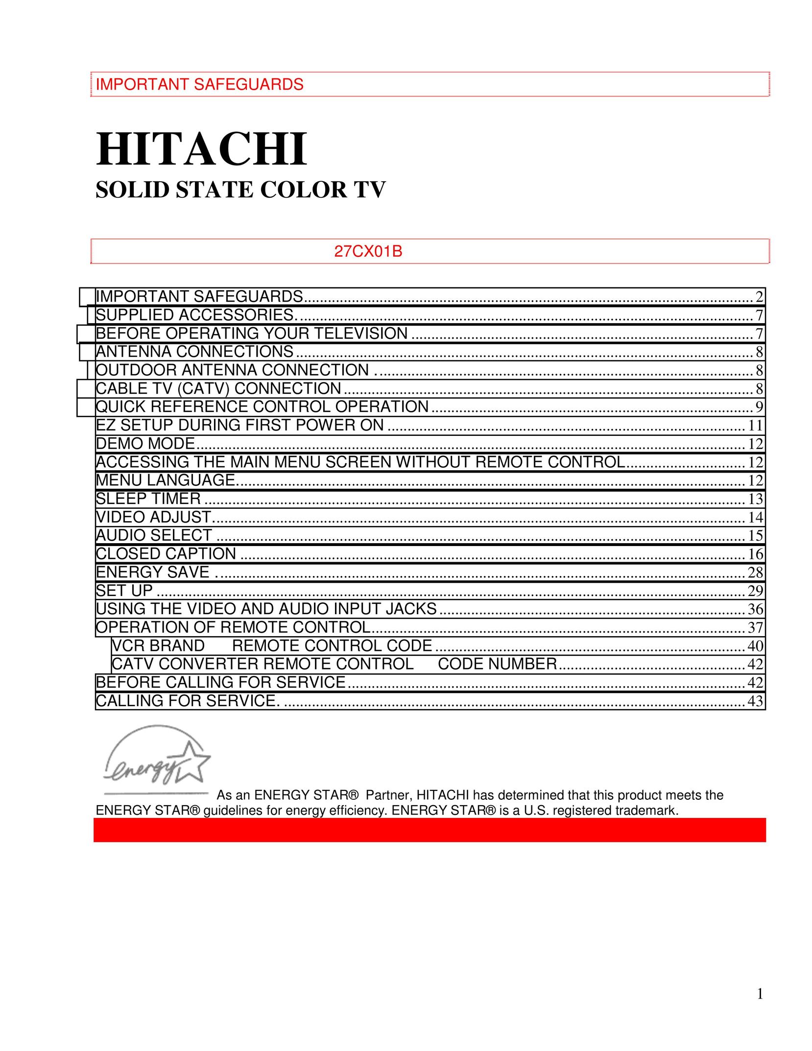 Hitachi 27CX01B CRT Television User Manual