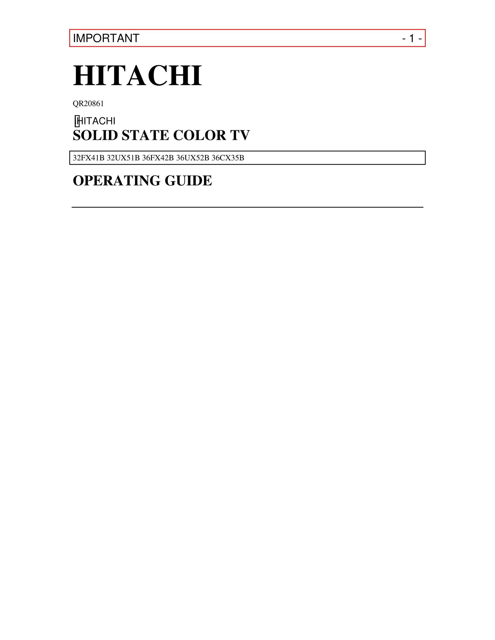 Hitachi 32FX41B, 32UX51B, 36FX42B, 36UX52B, 36CX35B CRT Television User Manual