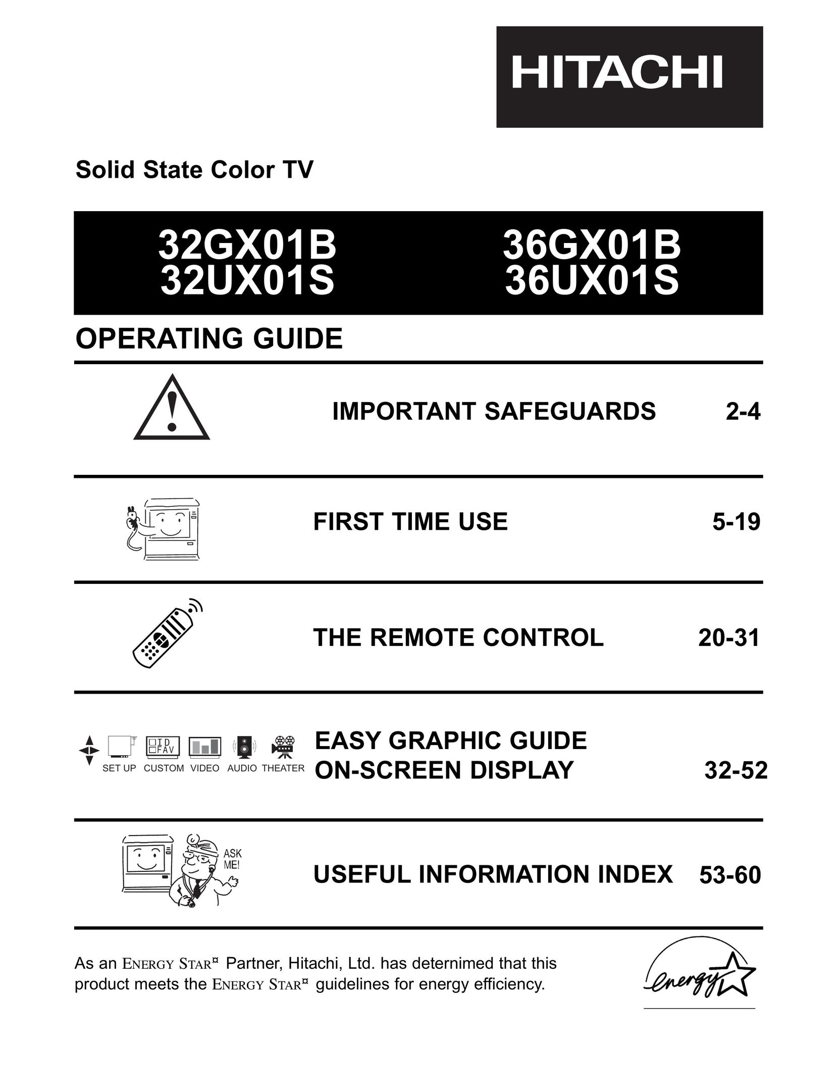 Hitachi 32GX01B, 36GX01B, 32UX01S, 36UX01S CRT Television User Manual