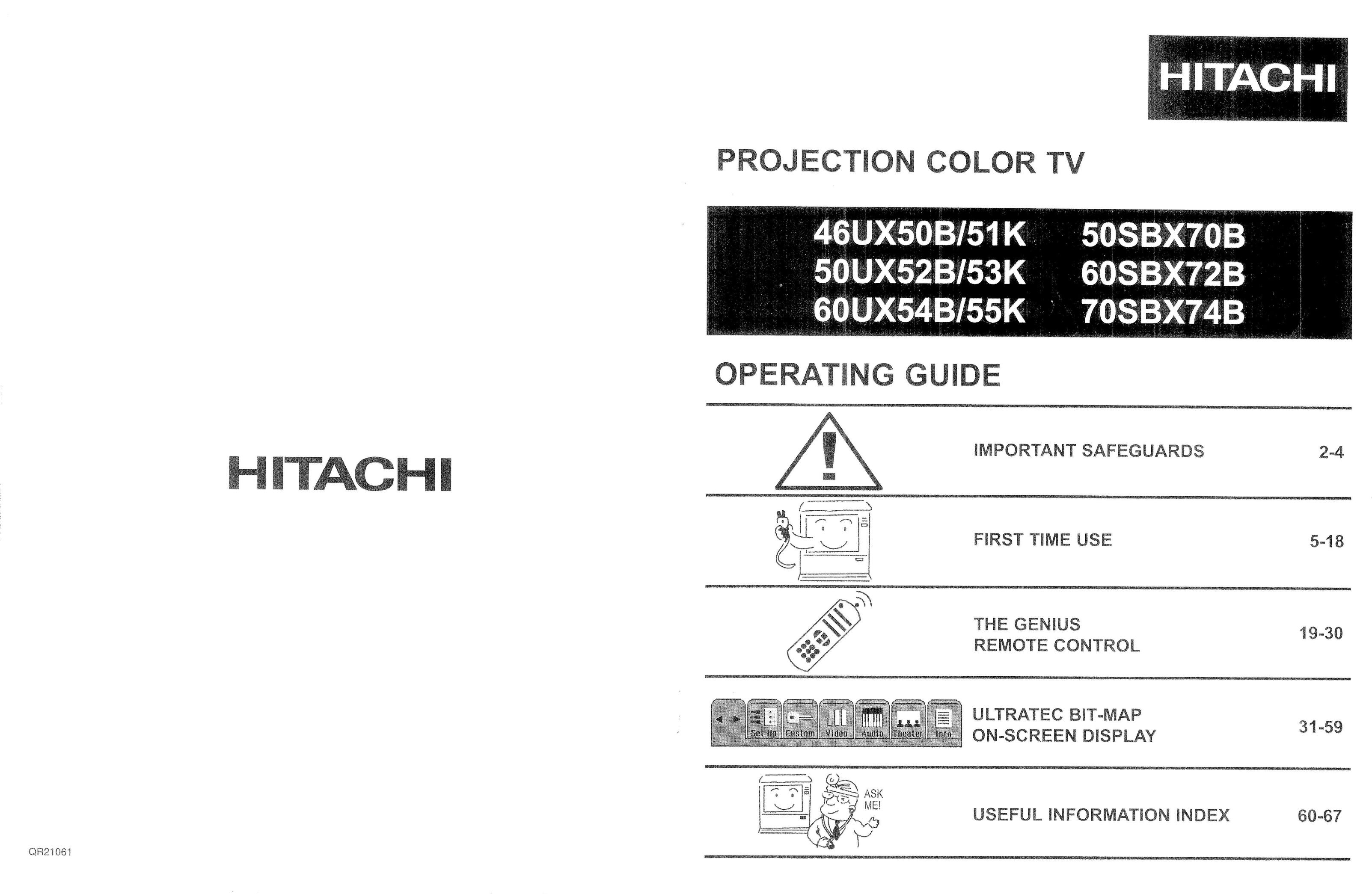 Hitachi 46UX50B/51K CRT Television User Manual