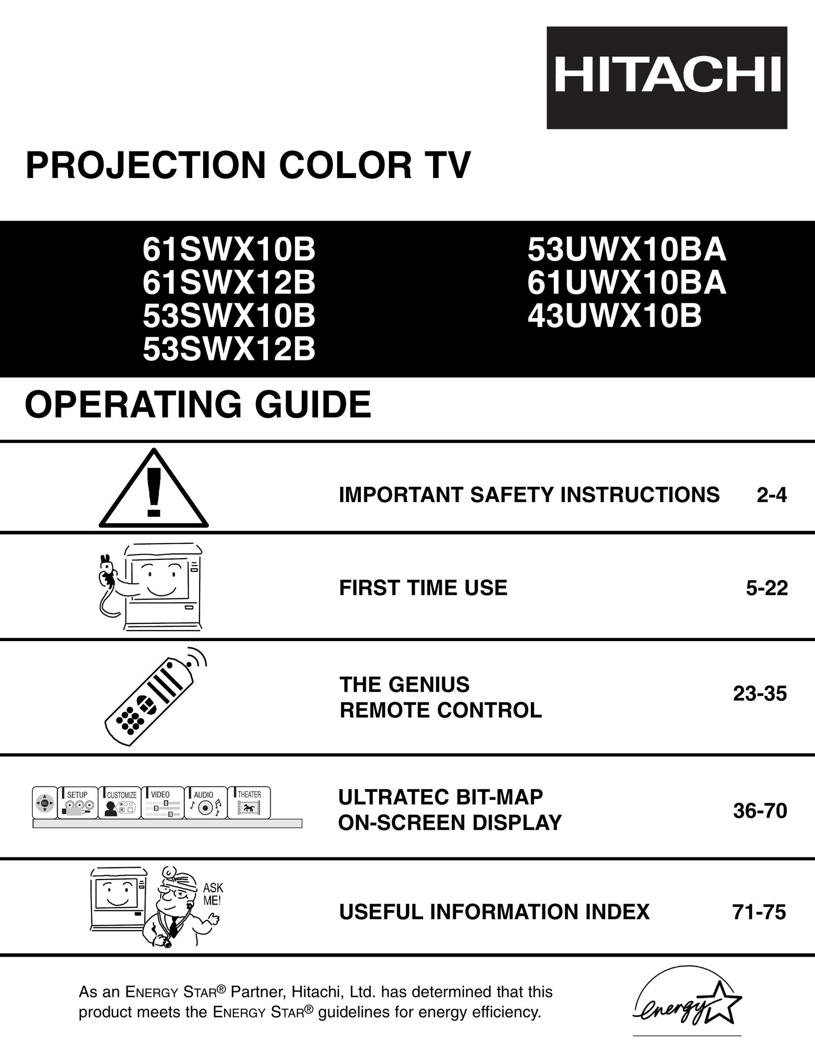 Hitachi 53UWX10BA CRT Television User Manual