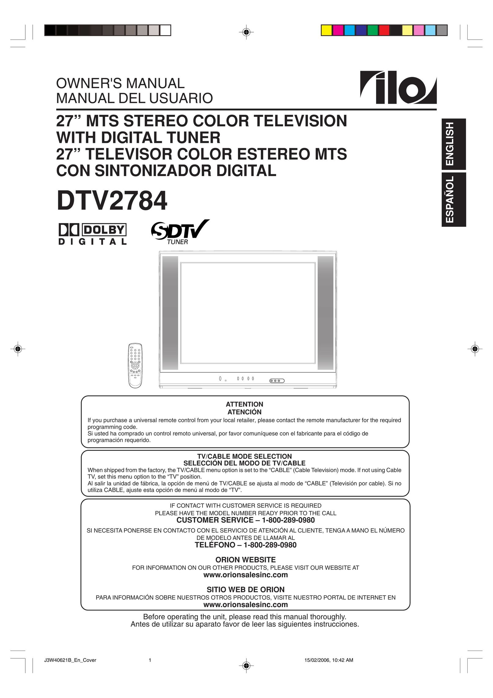 ILO DTV2784 CRT Television User Manual