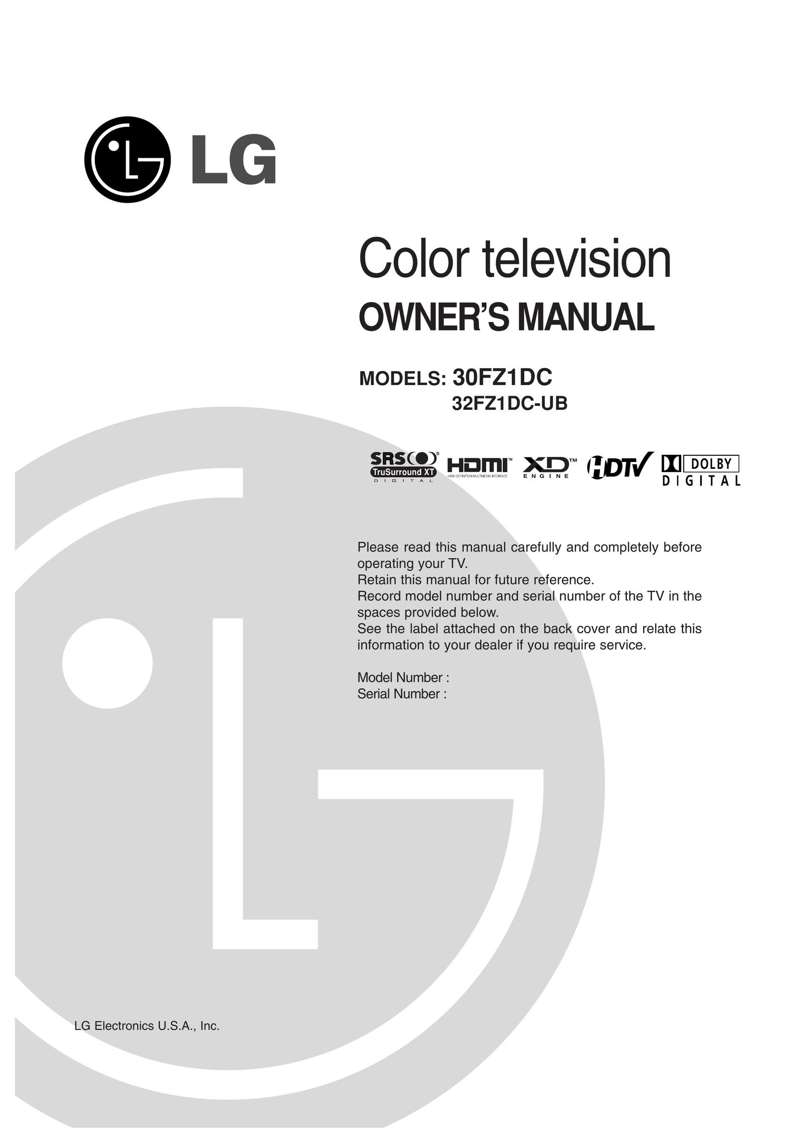 LG Electronics 30FZ1DC, 32FZ1DC-UB CRT Television User Manual