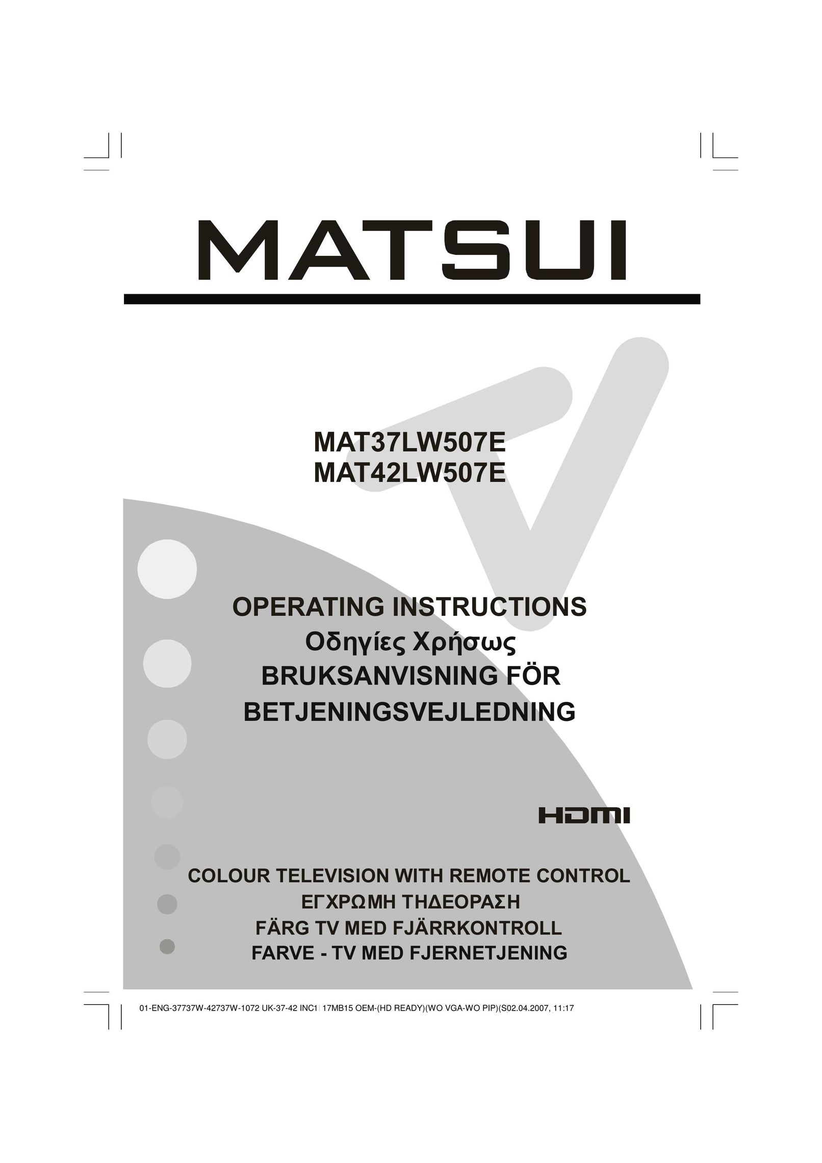 Matsui America MAT42LW507E CRT Television User Manual