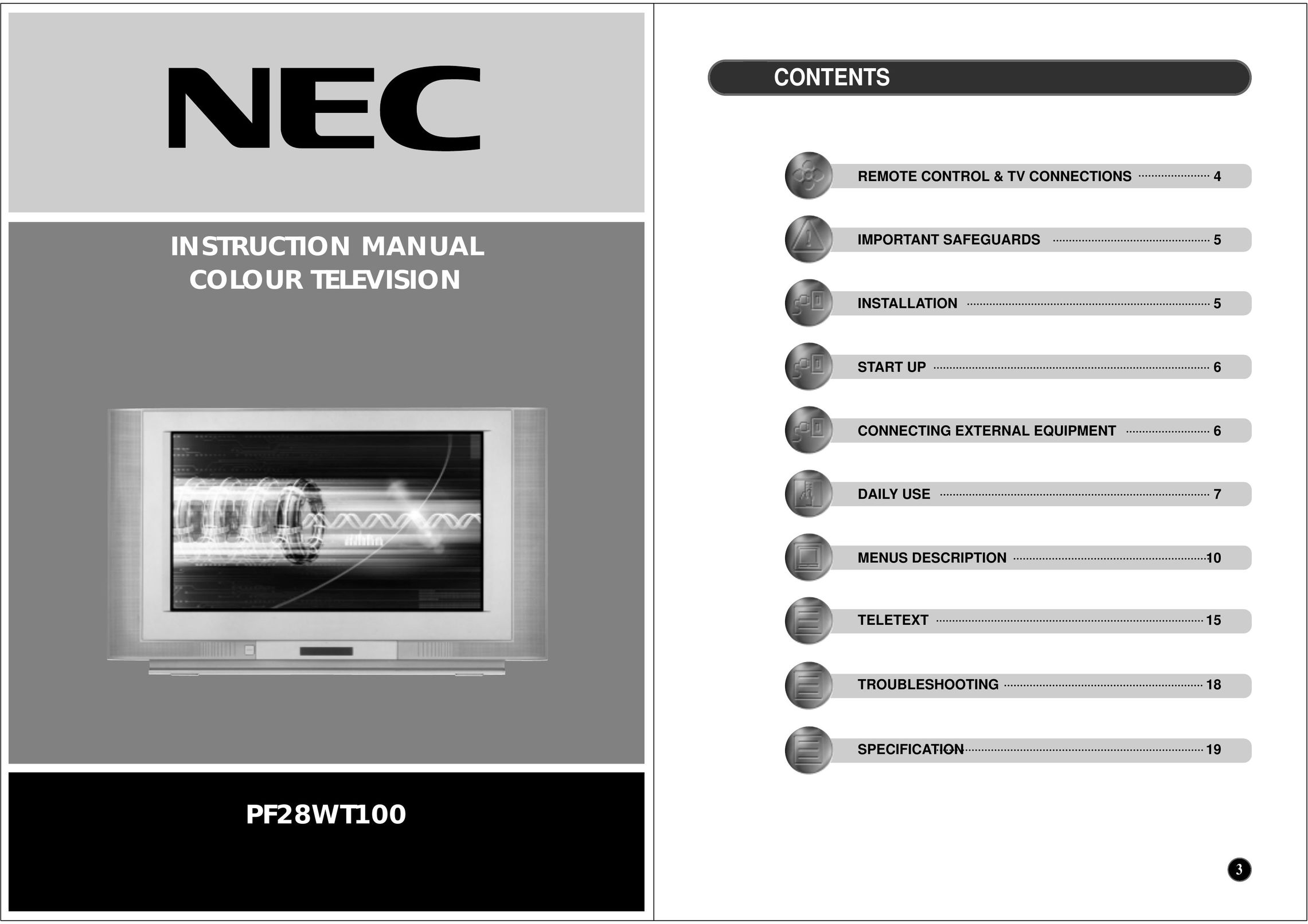 NEC PF28WT100 CRT Television User Manual