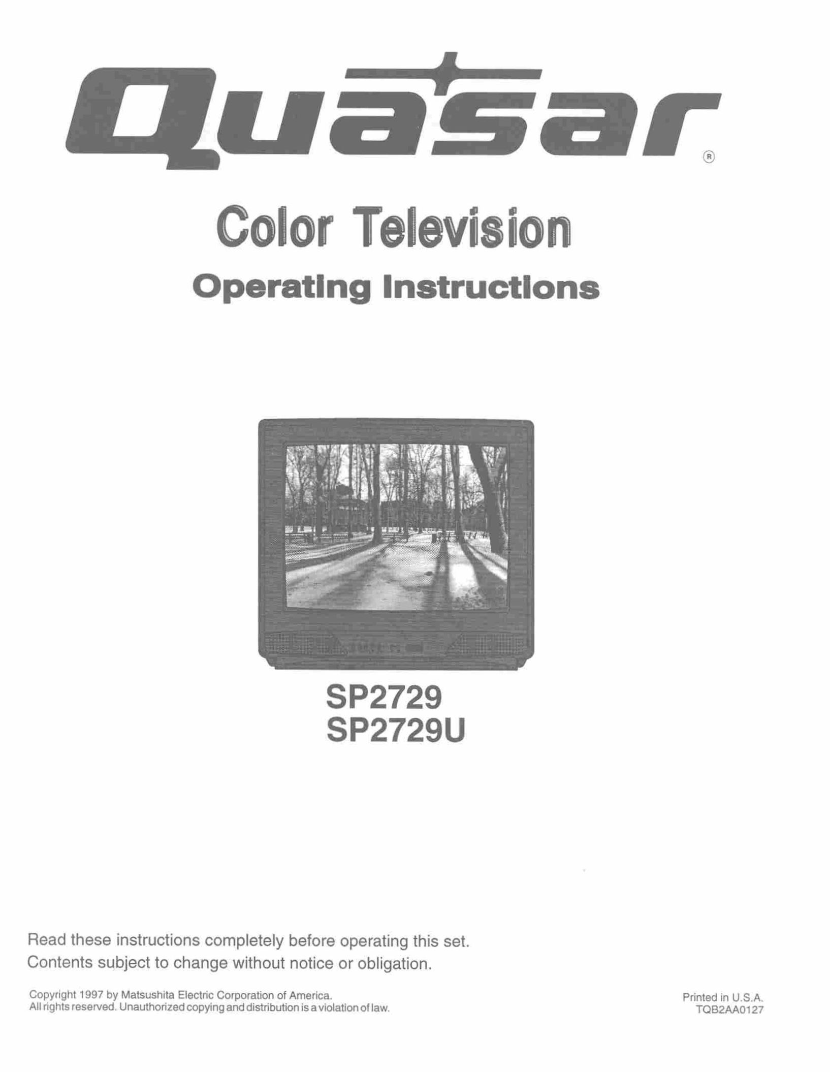 Quasar SP2729 CRT Television User Manual