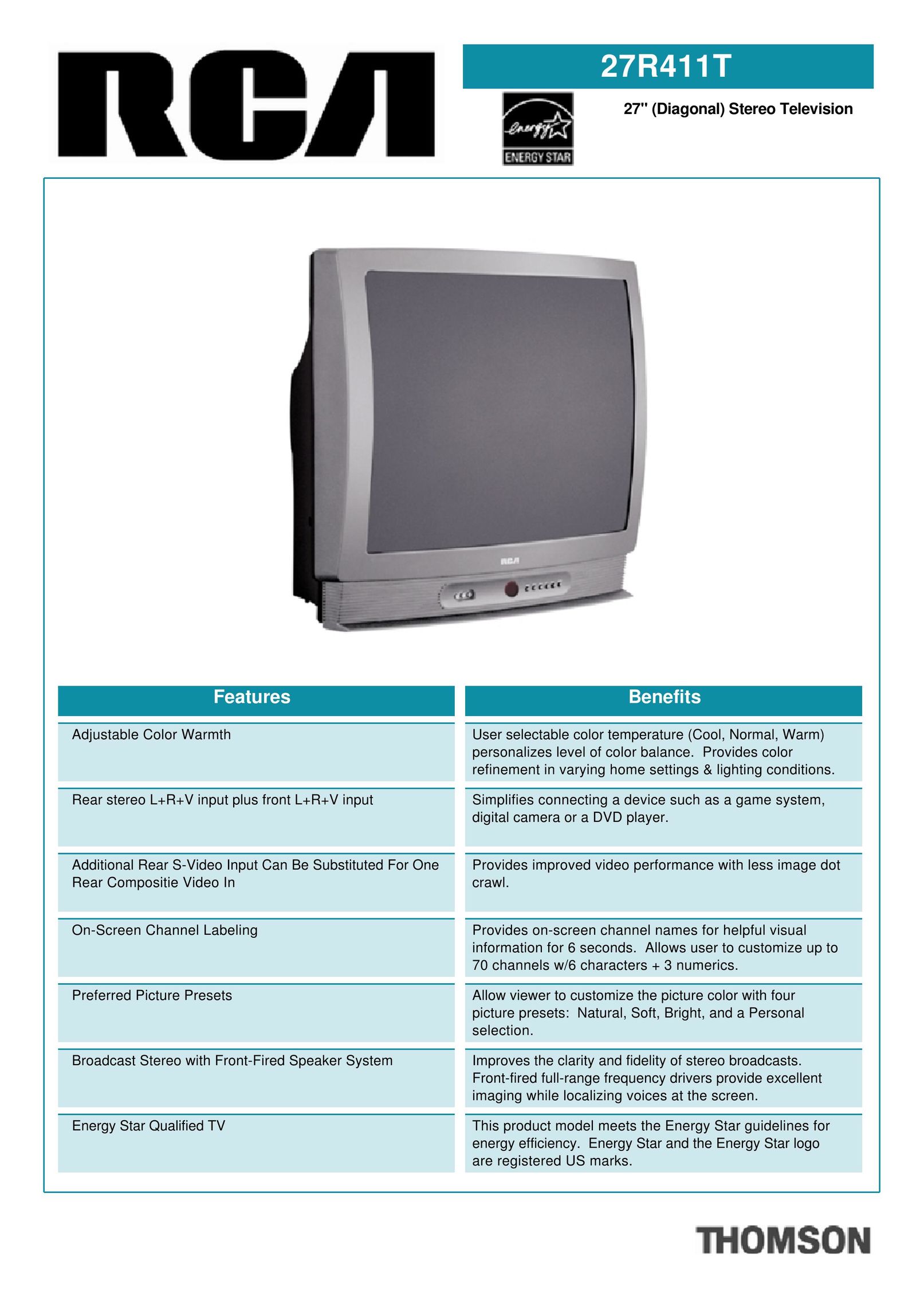 RCA 27R411T CRT Television User Manual