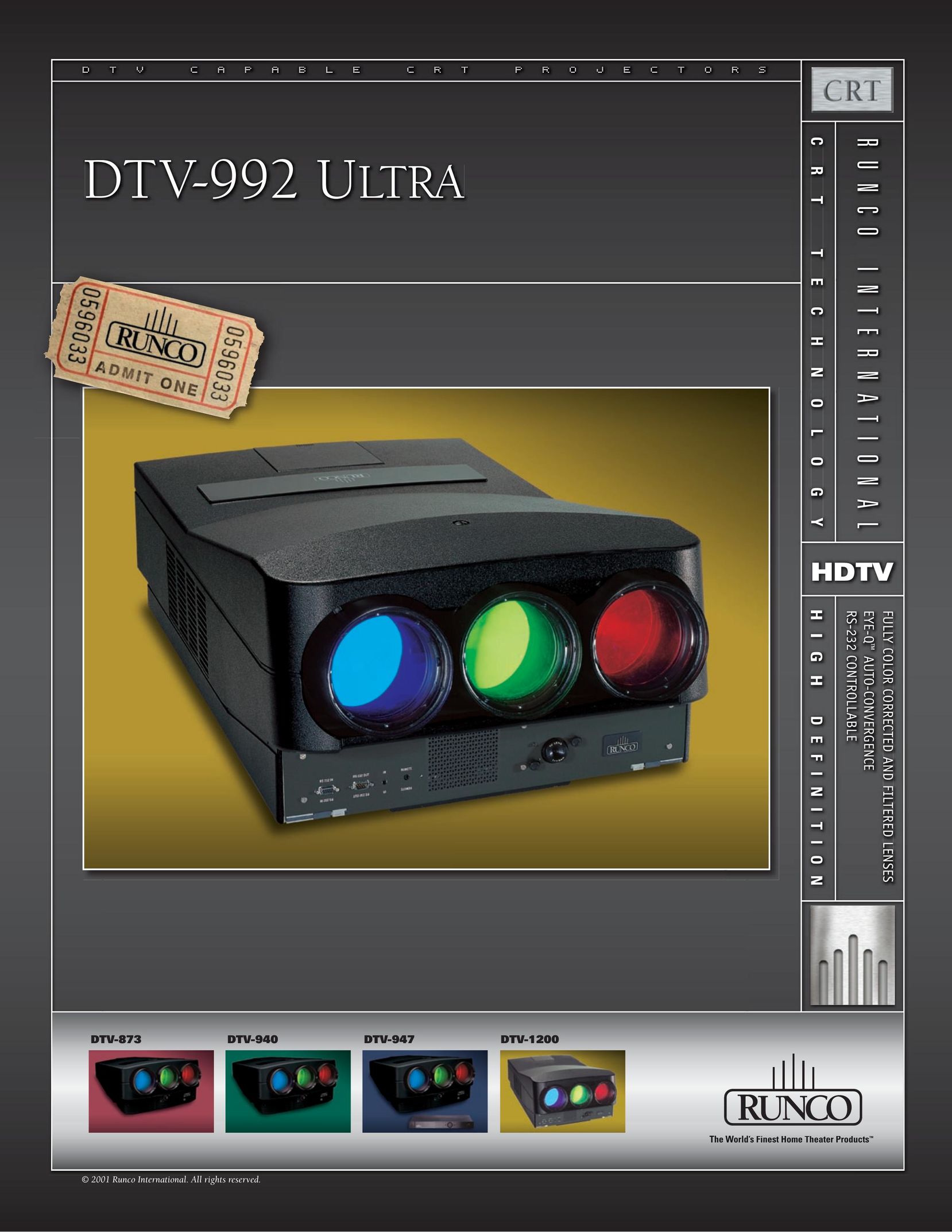 Runco DTV-992 ULTRA CRT Television User Manual