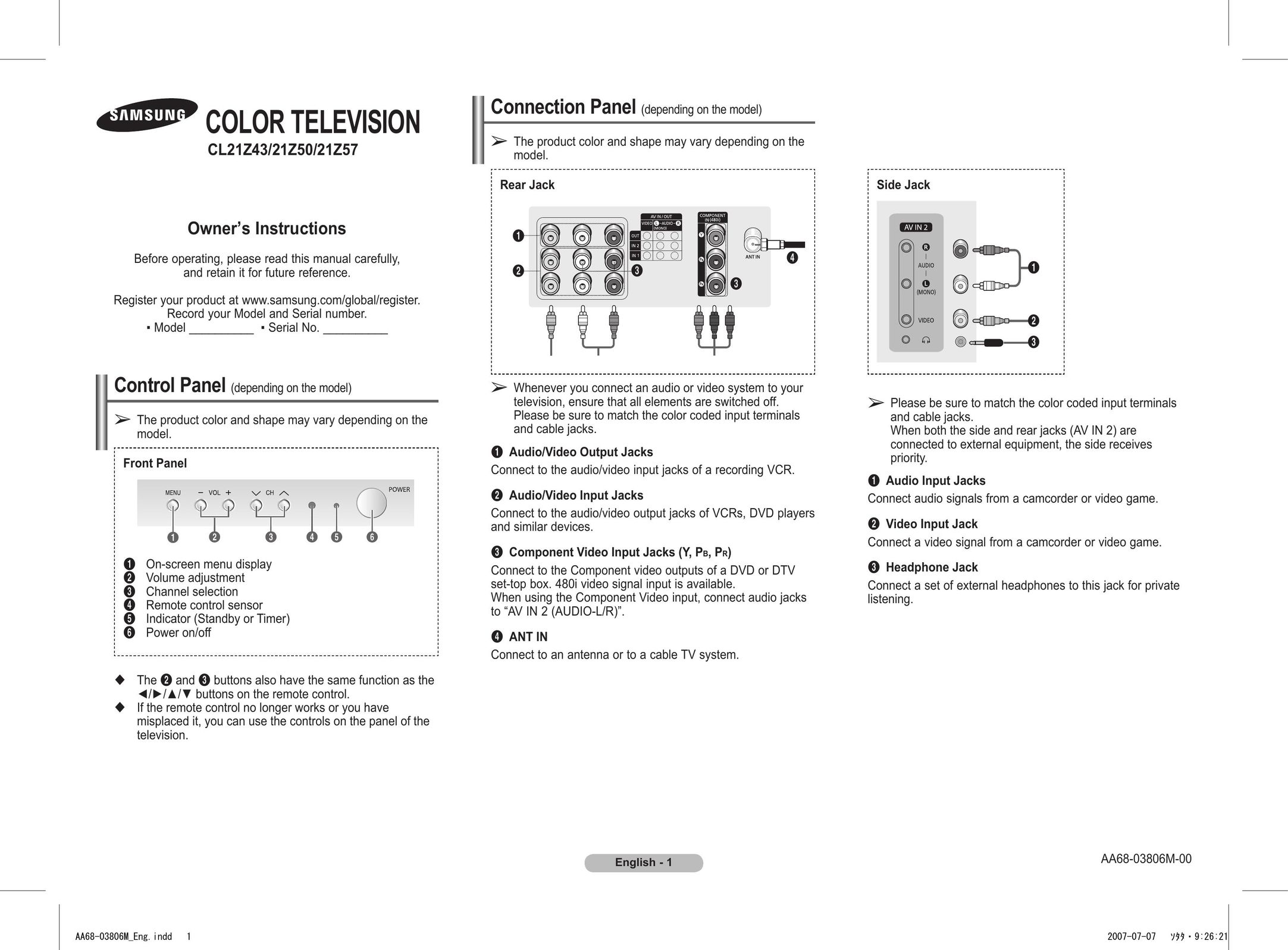 Samsung 21Z50 CRT Television User Manual