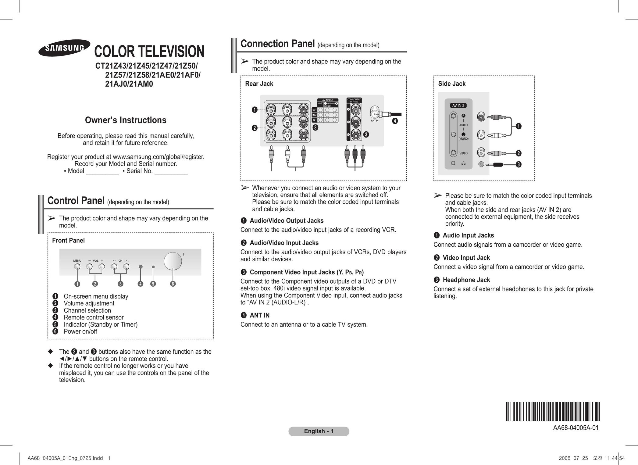 Samsung 2AF0/ CRT Television User Manual