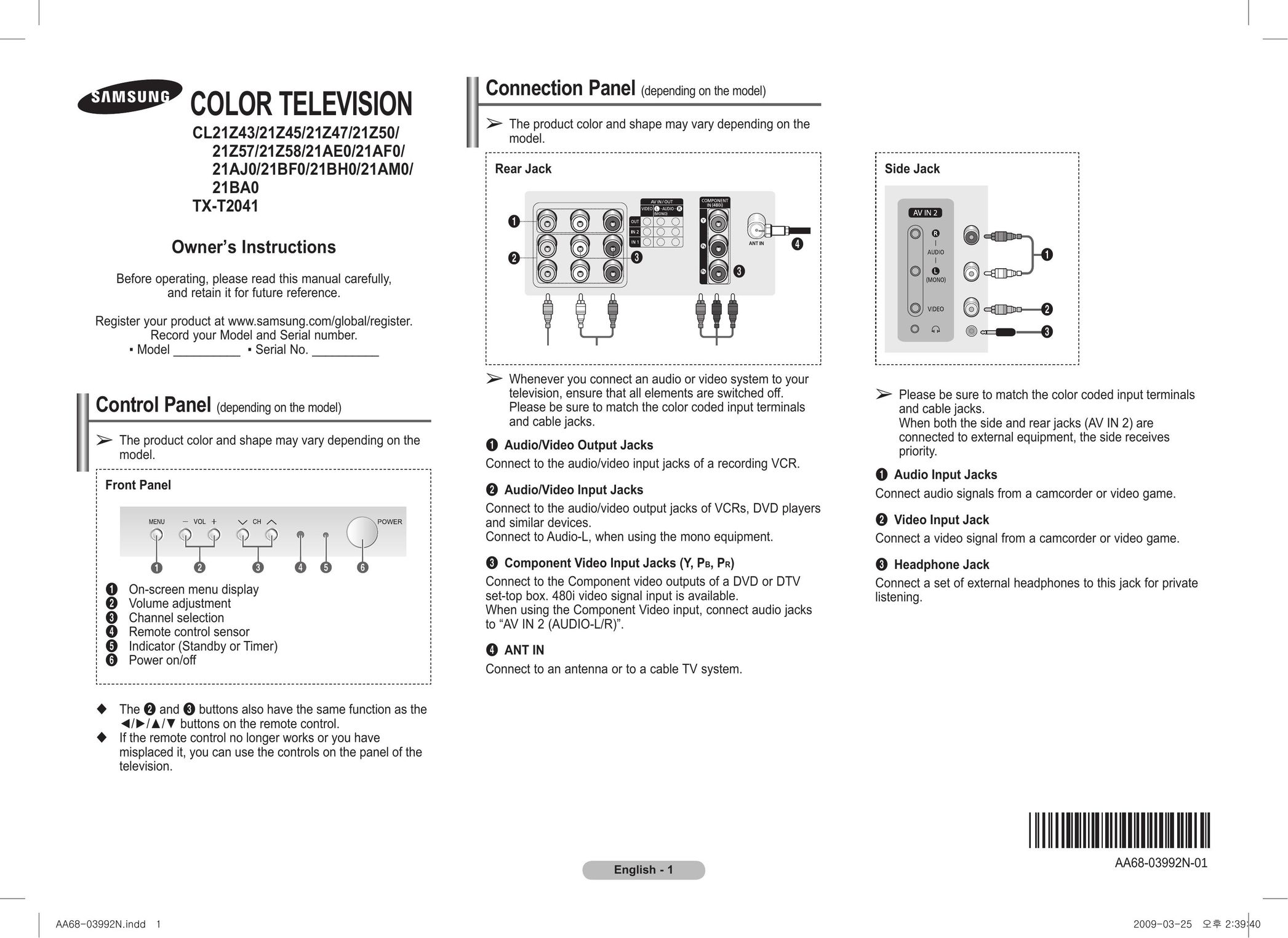 Samsung 2BF0 CRT Television User Manual