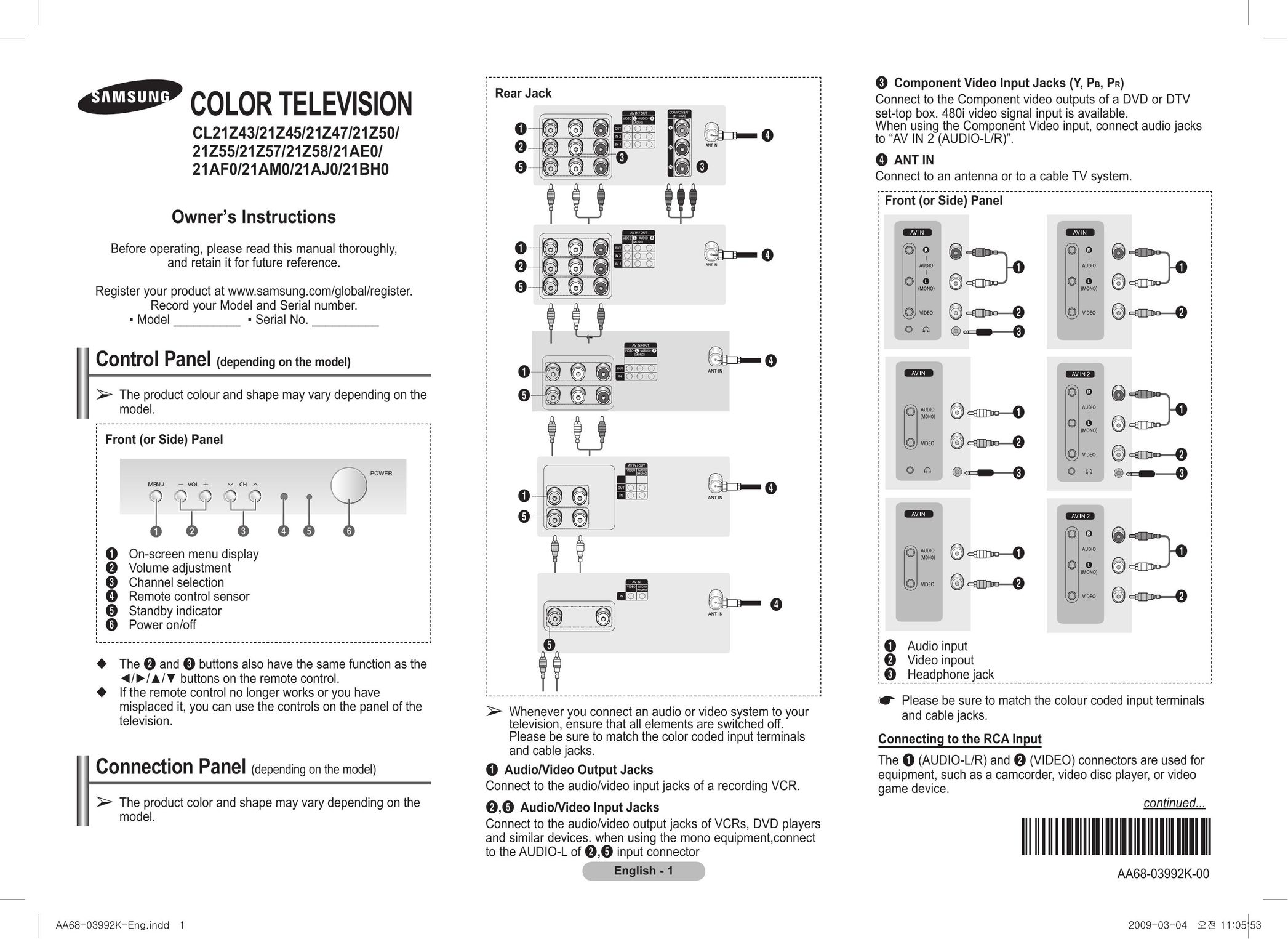 Samsung 2Z55 CRT Television User Manual