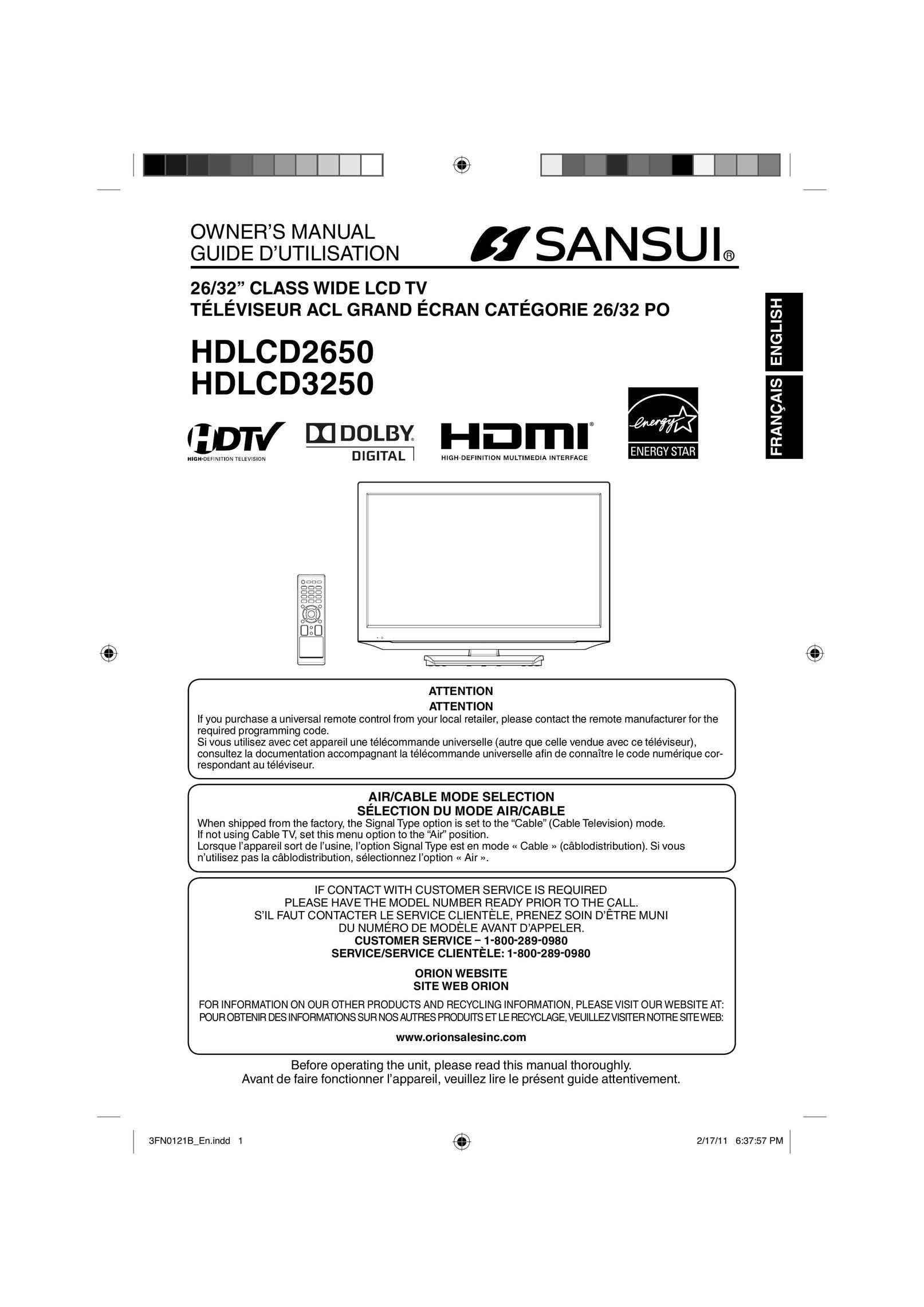Sansui HDLCD2650 CRT Television User Manual