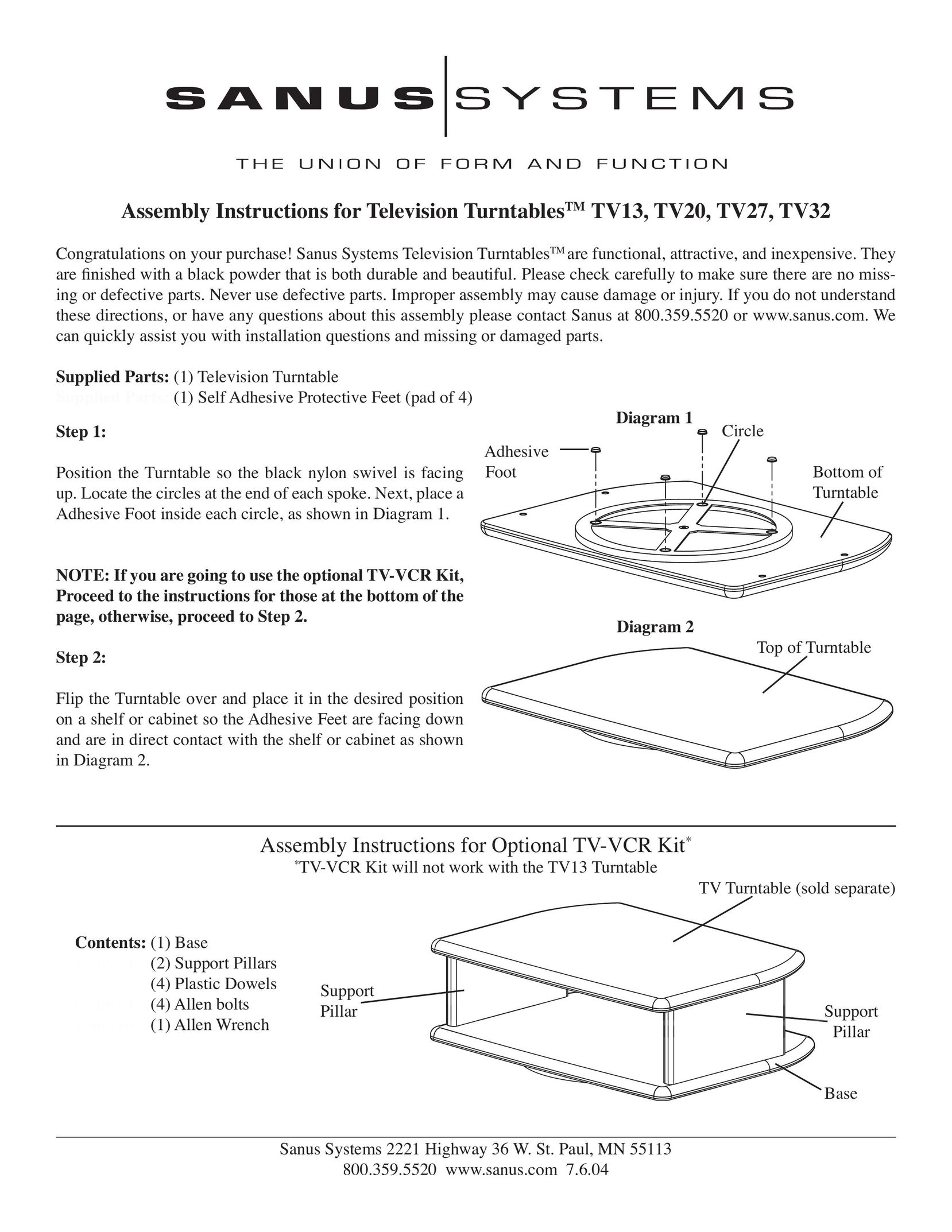 Sanus Systems TV-VCR CRT Television User Manual