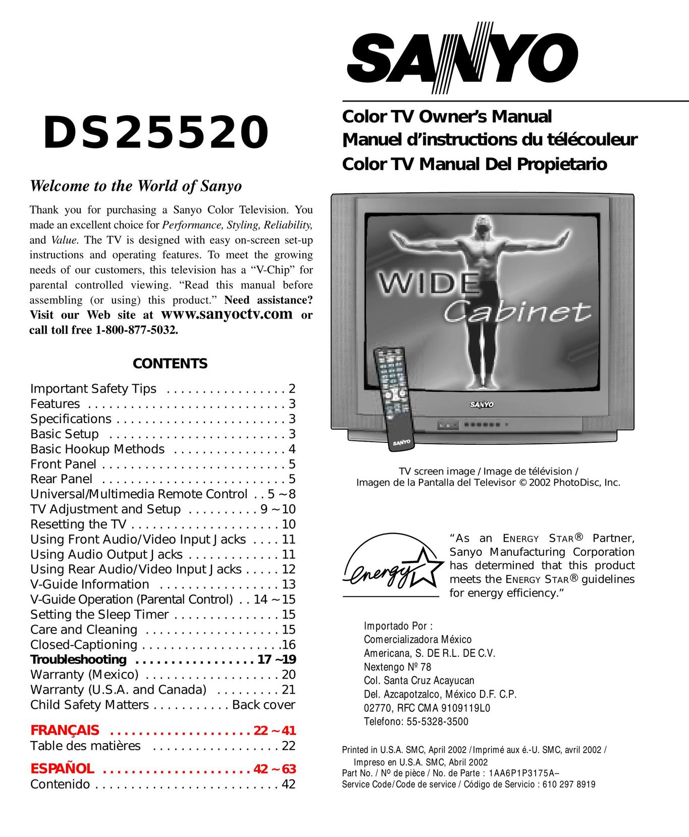 Sanyo DS25520 CRT Television User Manual