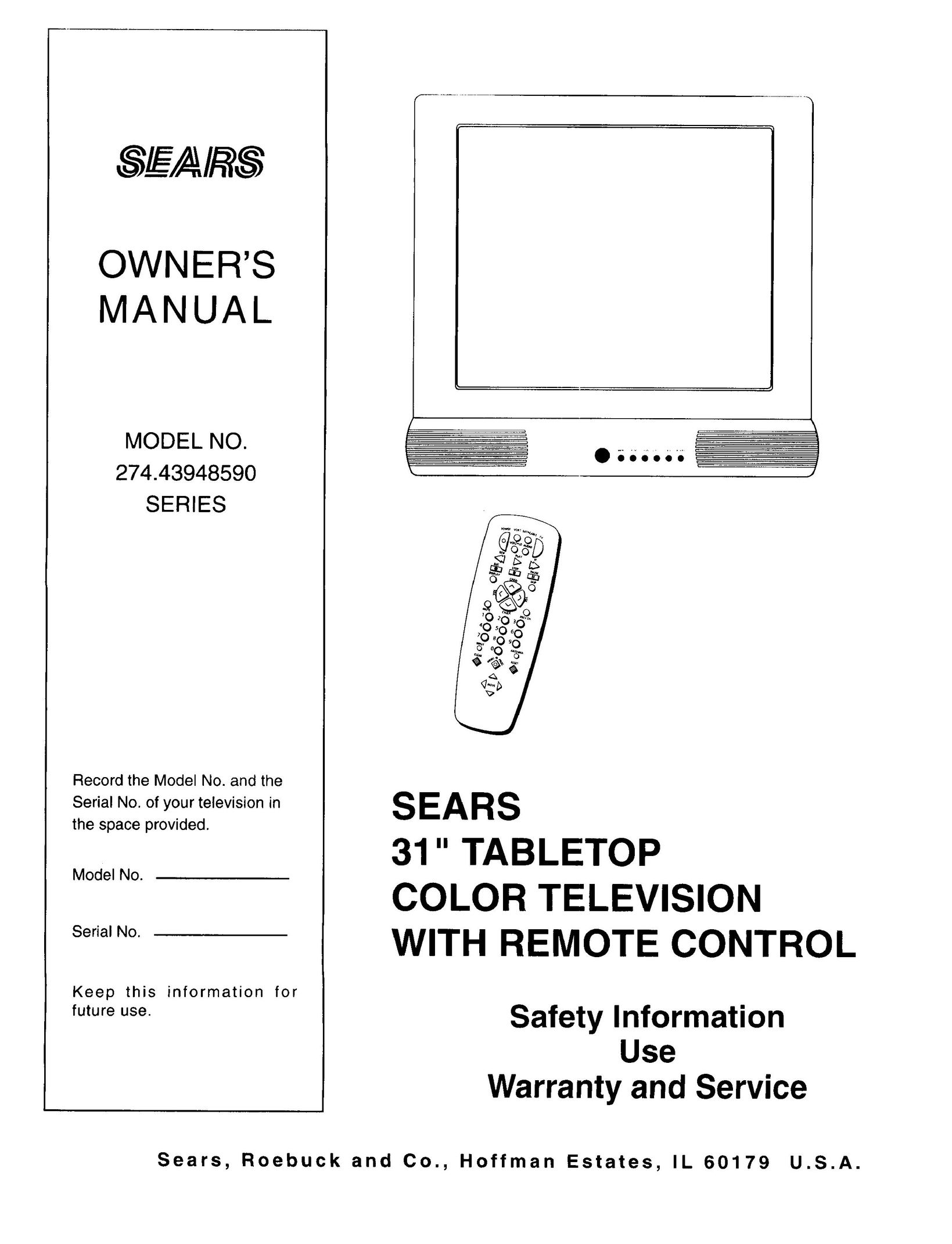 Sears 274.4394859 CRT Television User Manual