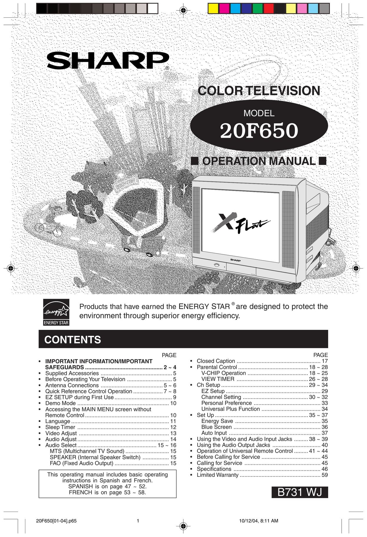Sharp 20F650 CRT Television User Manual
