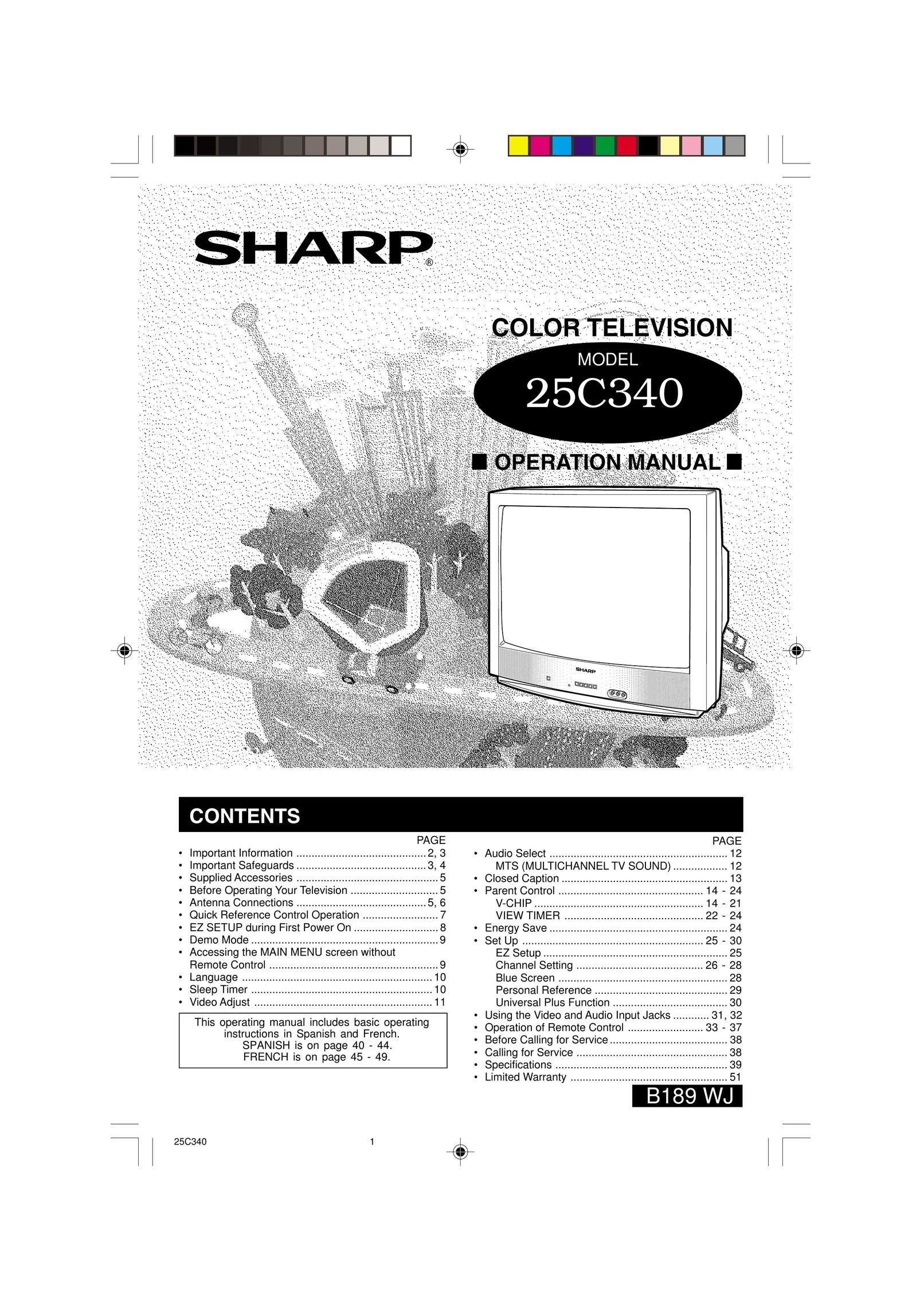 Sharp 25C340 CRT Television User Manual