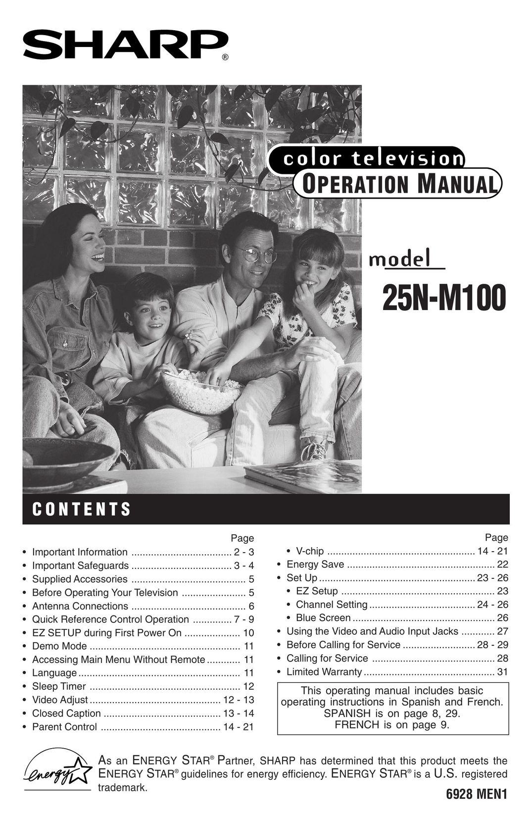 Sharp 25N-M100 CRT Television User Manual