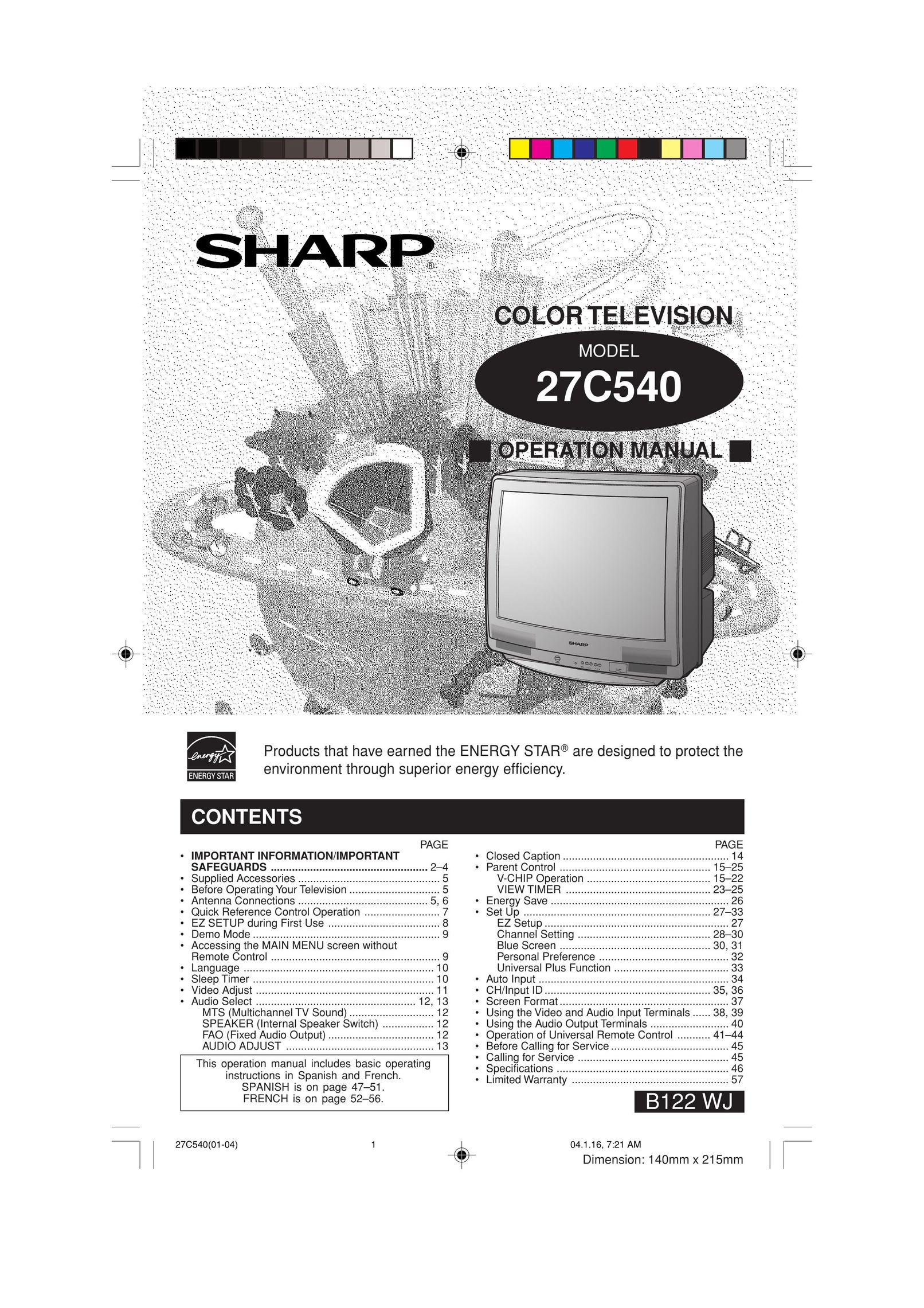 Sharp 27C540 CRT Television User Manual