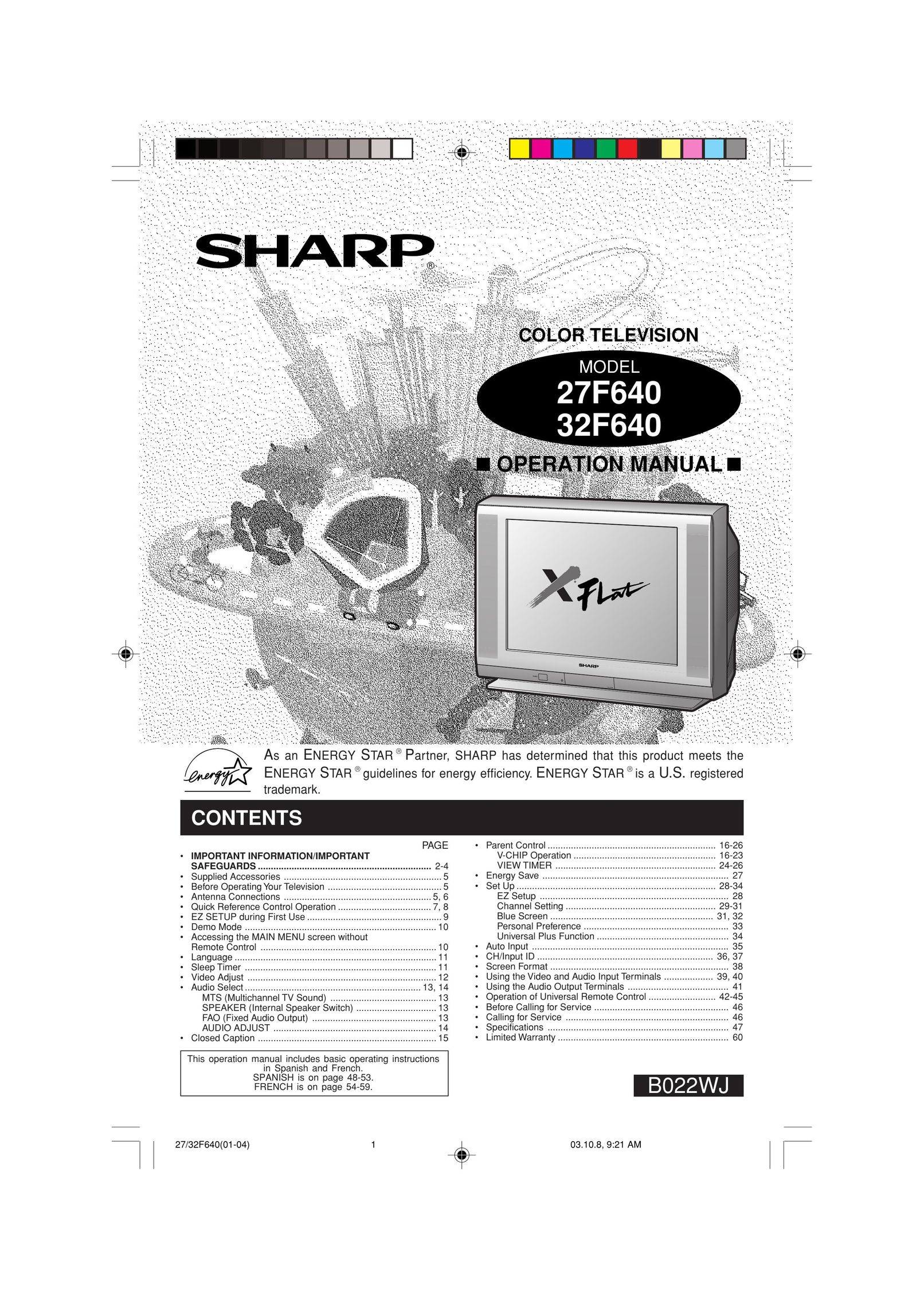 Sharp 27F640 CRT Television User Manual
