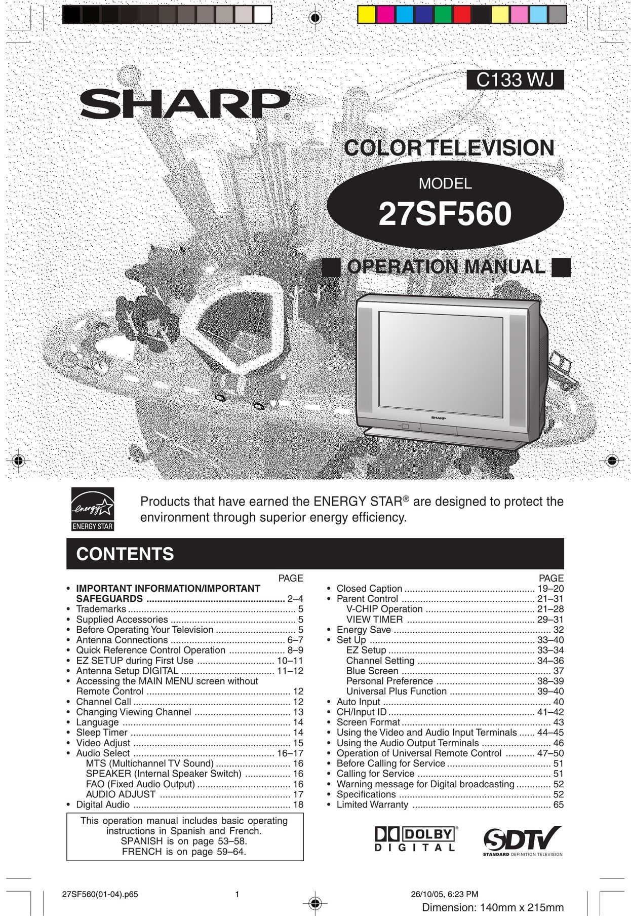 Sharp 27SF560 CRT Television User Manual