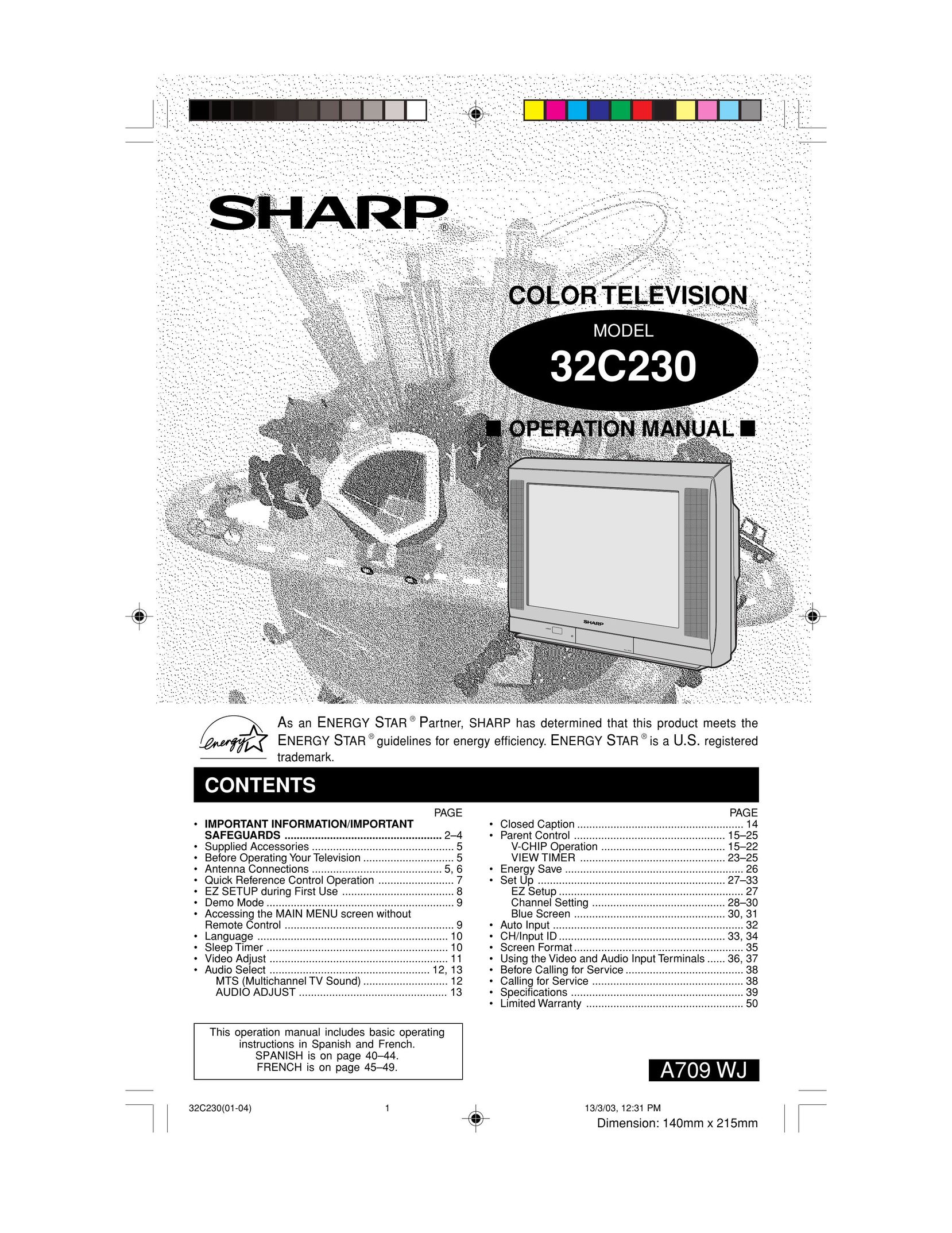 Sharp 32C230 CRT Television User Manual