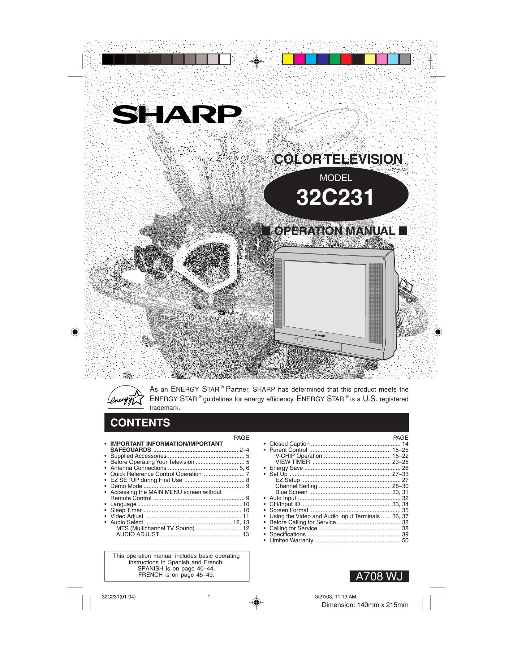 Sharp 32C231 CRT Television User Manual