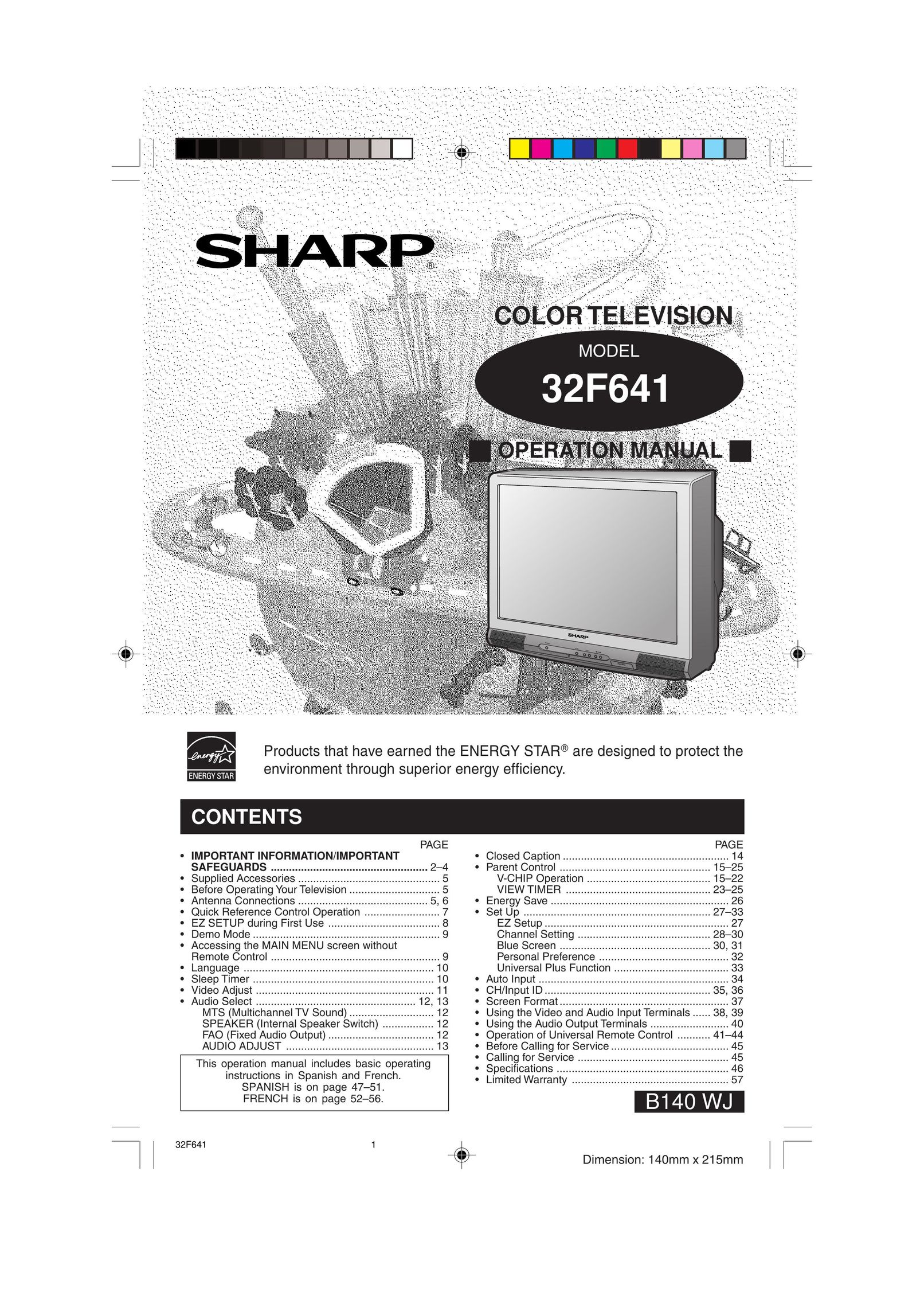 Sharp 32F641 CRT Television User Manual