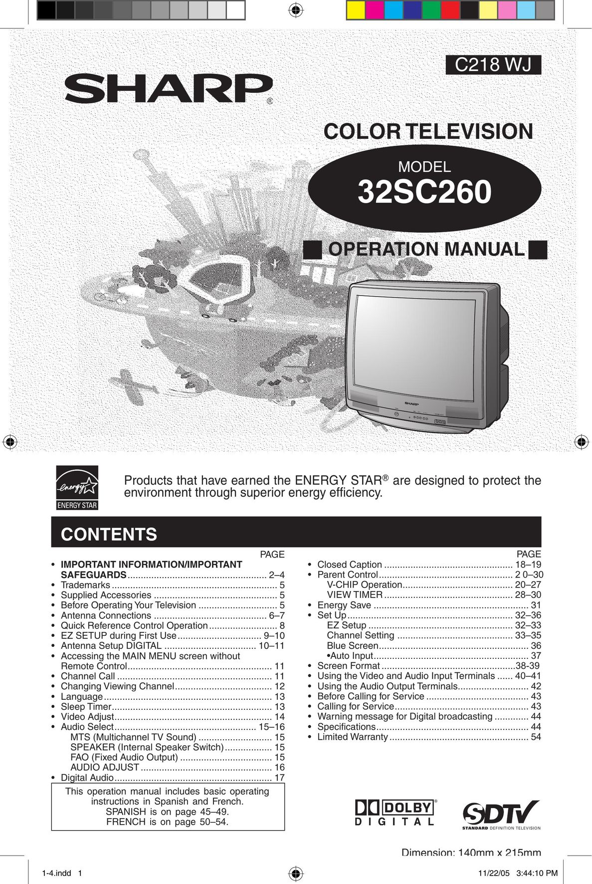Sharp 32SC260 CRT Television User Manual