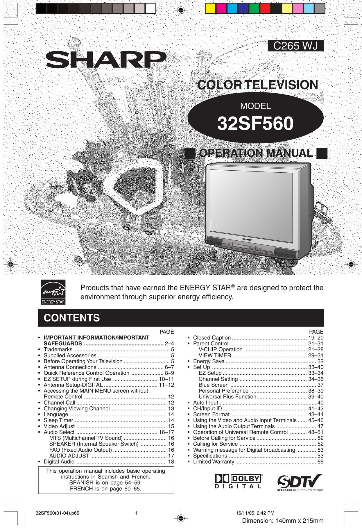 Sharp 32SF560 CRT Television User Manual