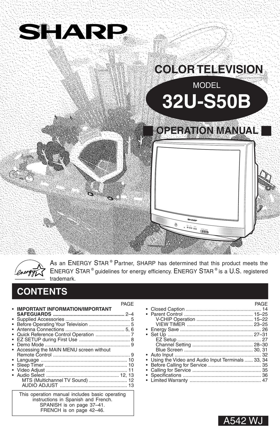 Sharp 32U-S50B CRT Television User Manual