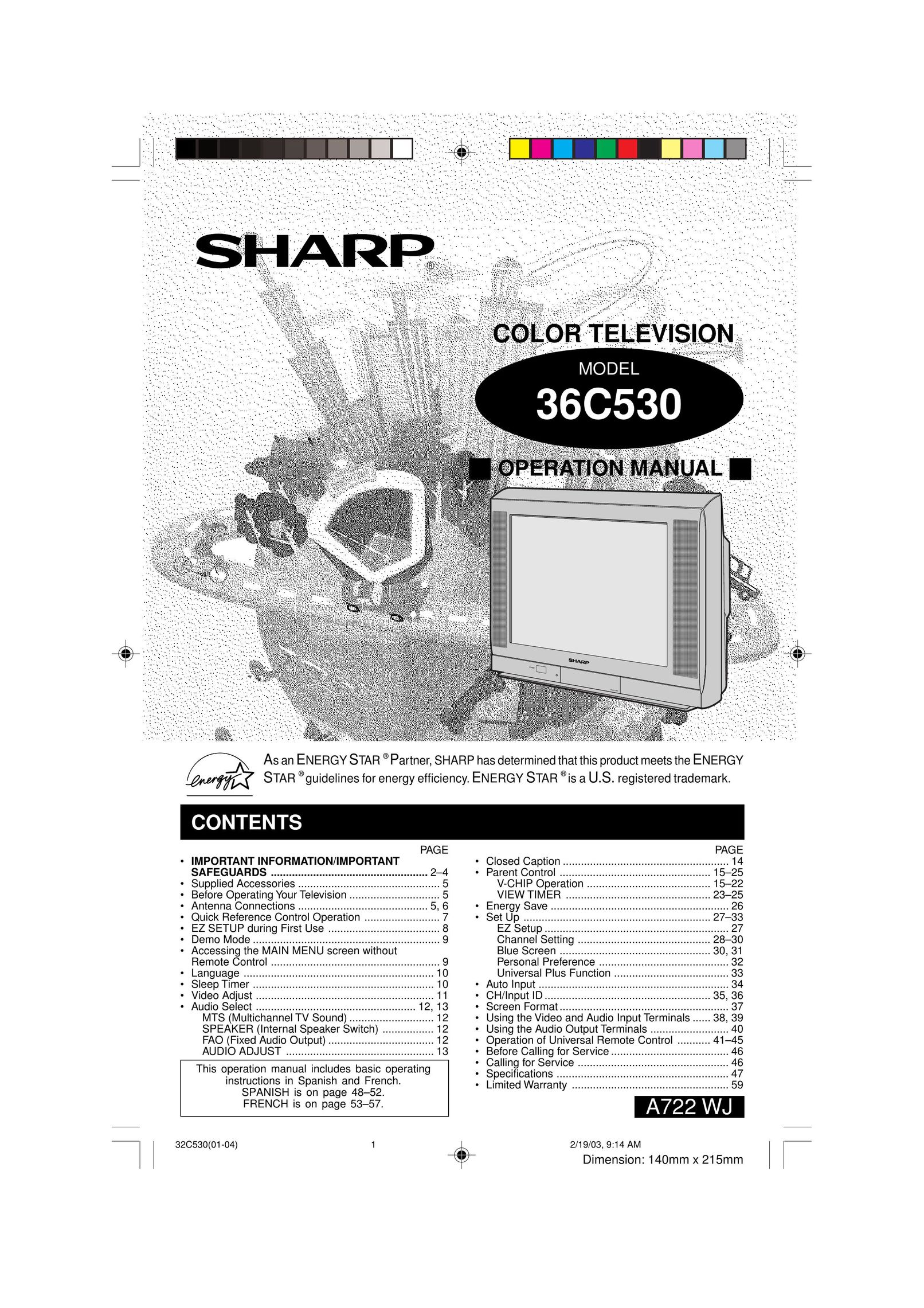 Sharp 36C530 CRT Television User Manual