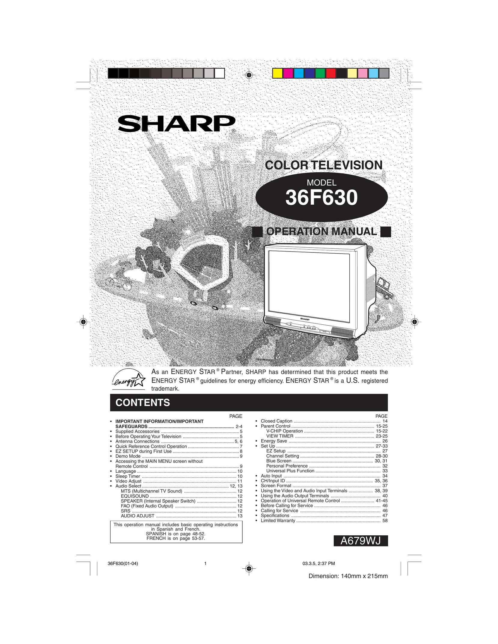 Sharp 36F630 CRT Television User Manual