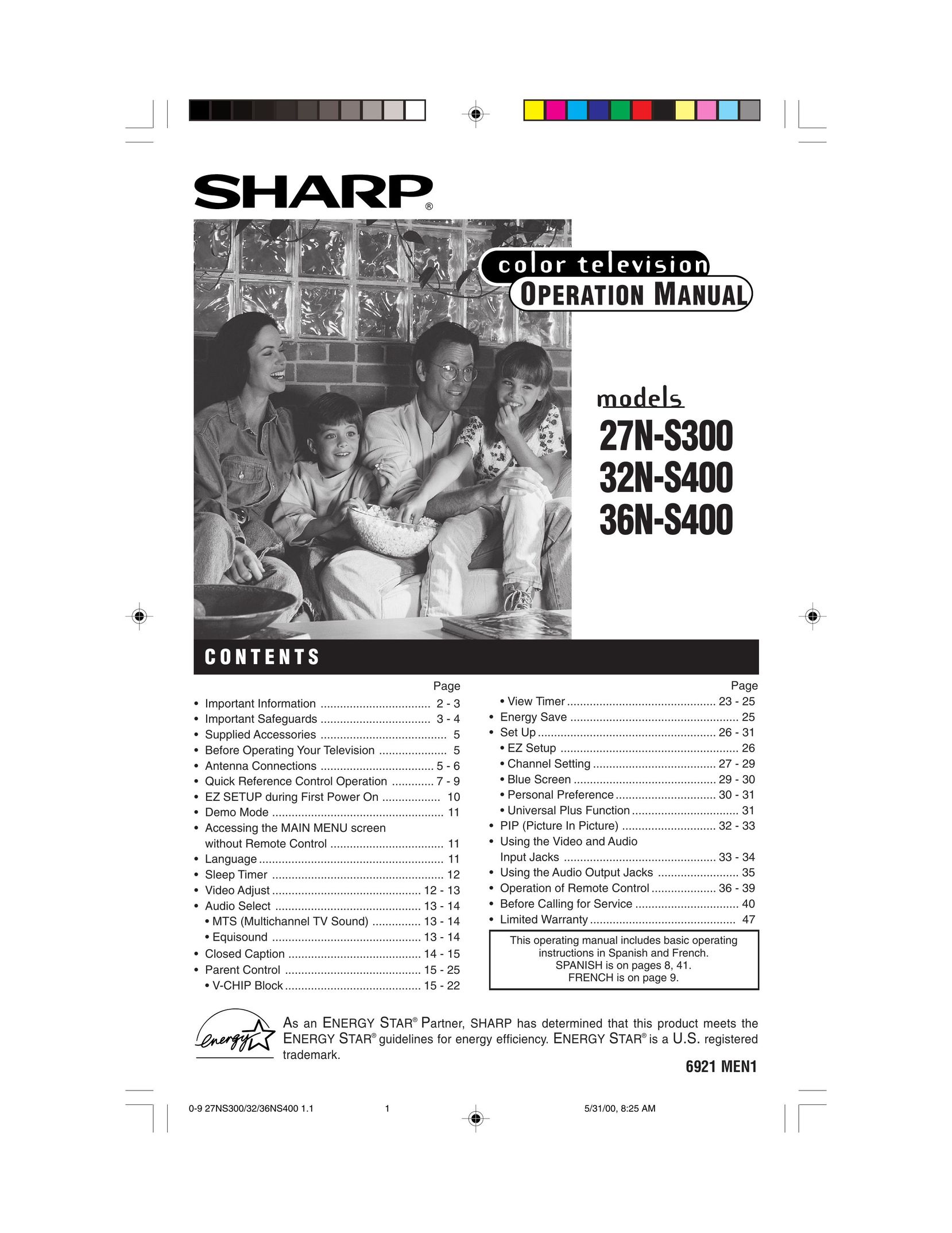 Sharp 36N S400 CRT Television User Manual