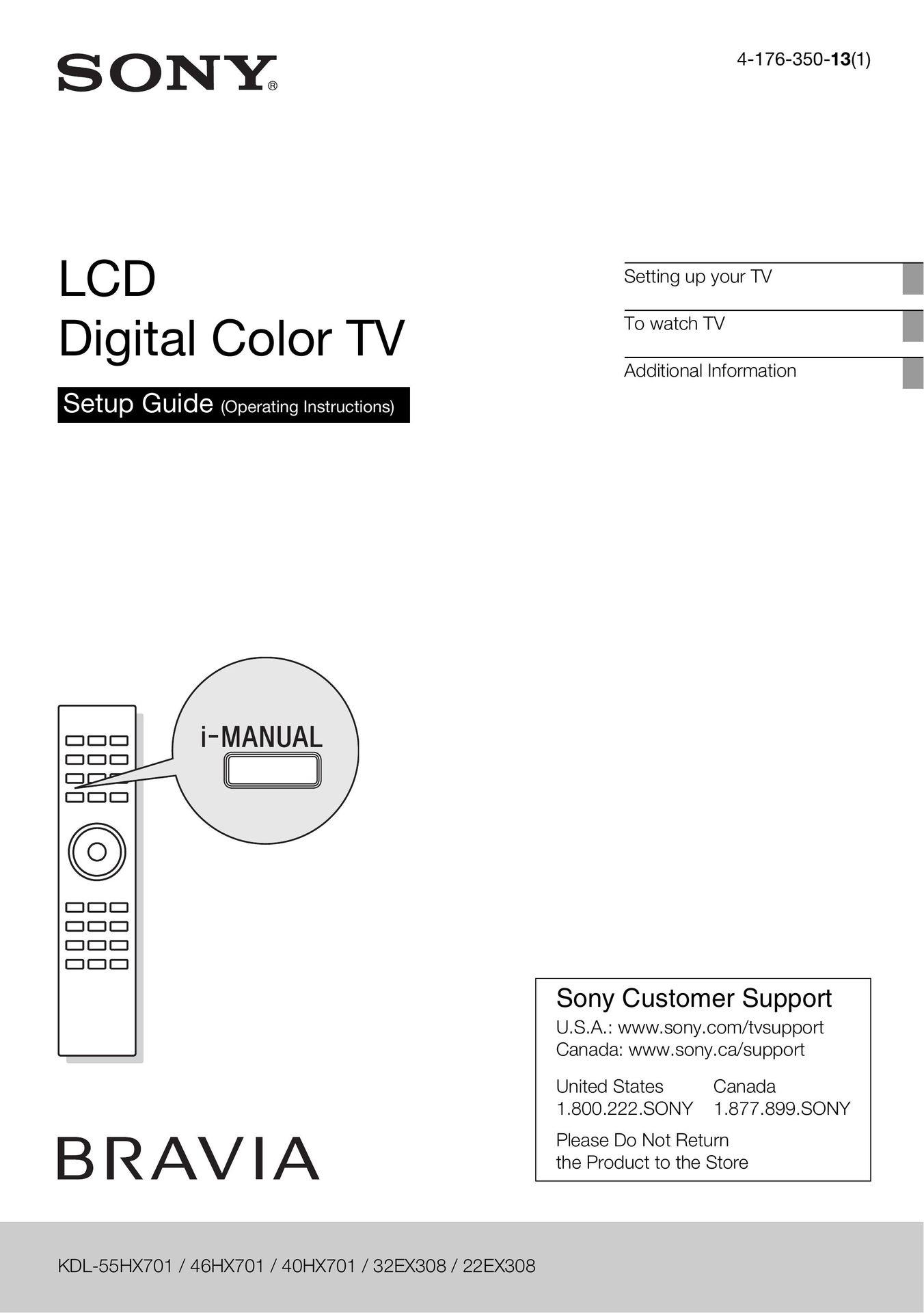 Sony 46HX701 CRT Television User Manual