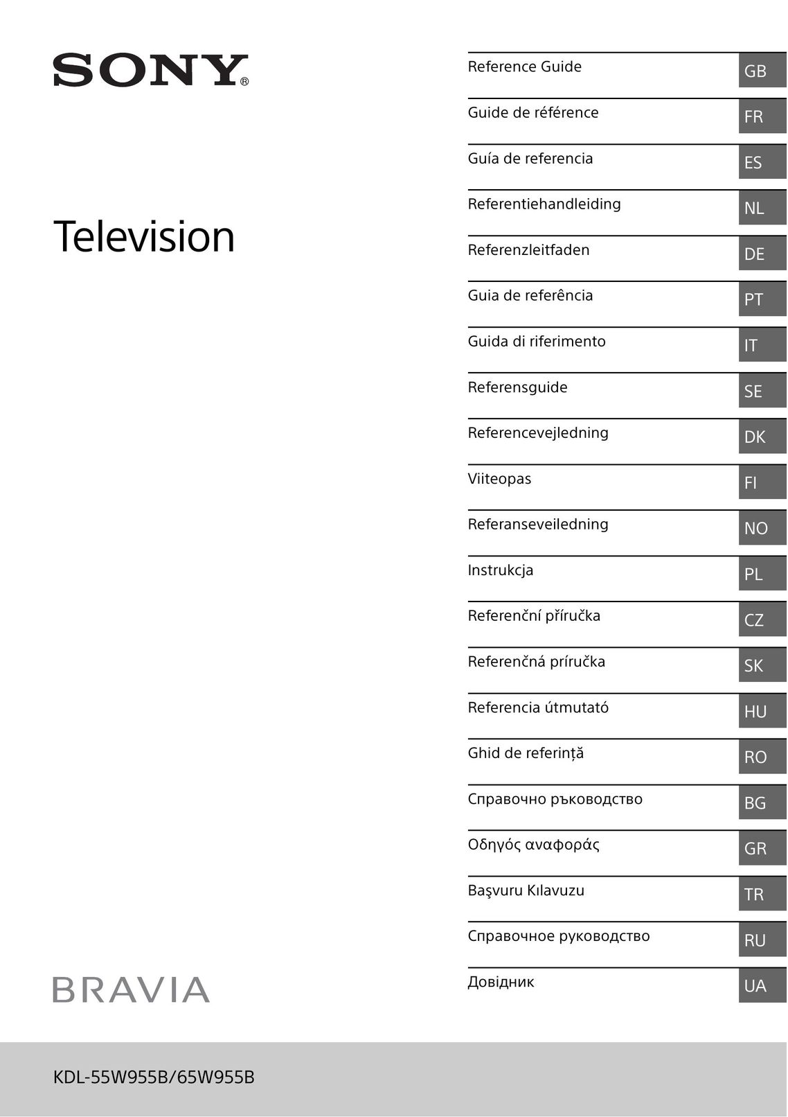 Sony 65W955B CRT Television User Manual