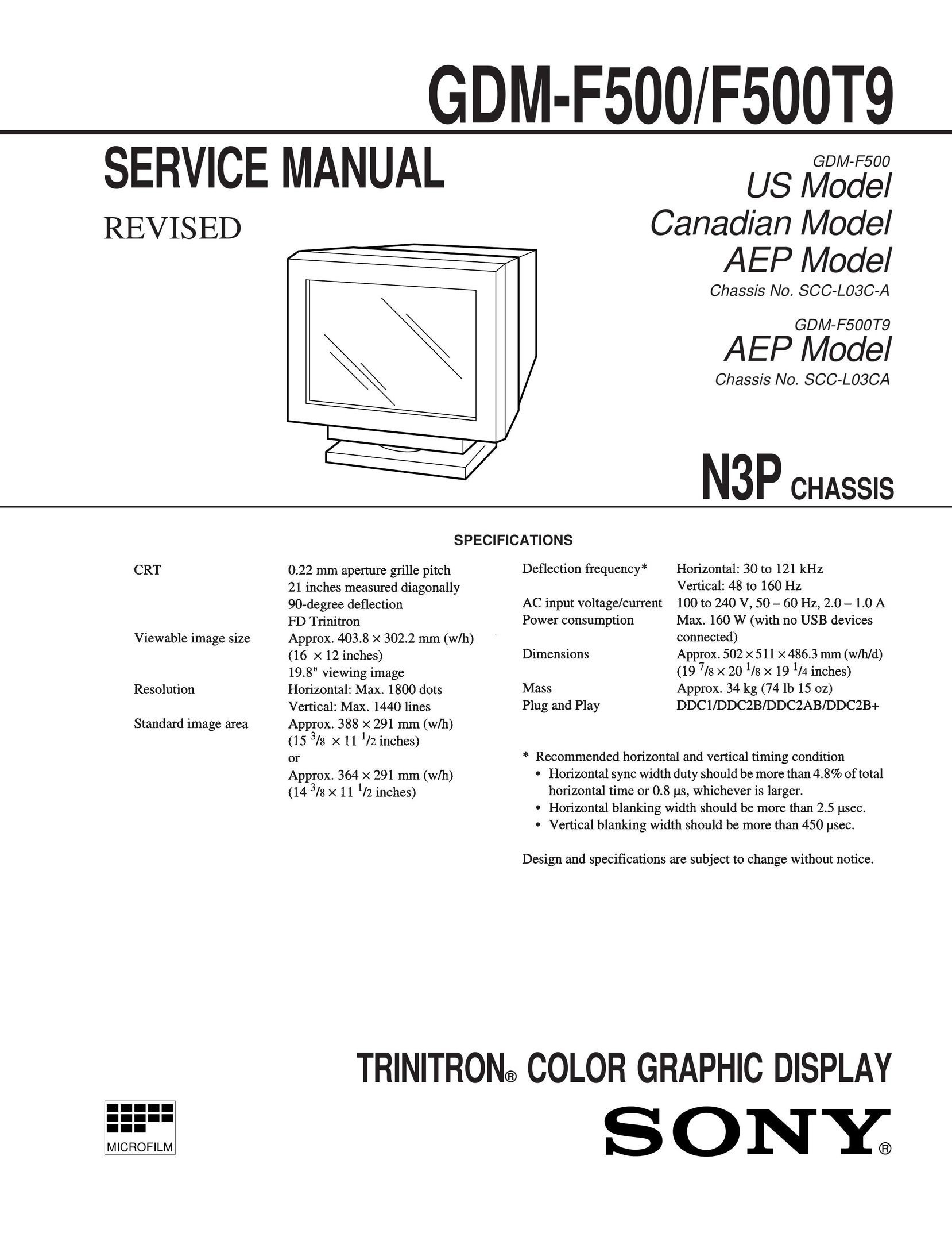 Sony GDM-F500 CRT Television User Manual