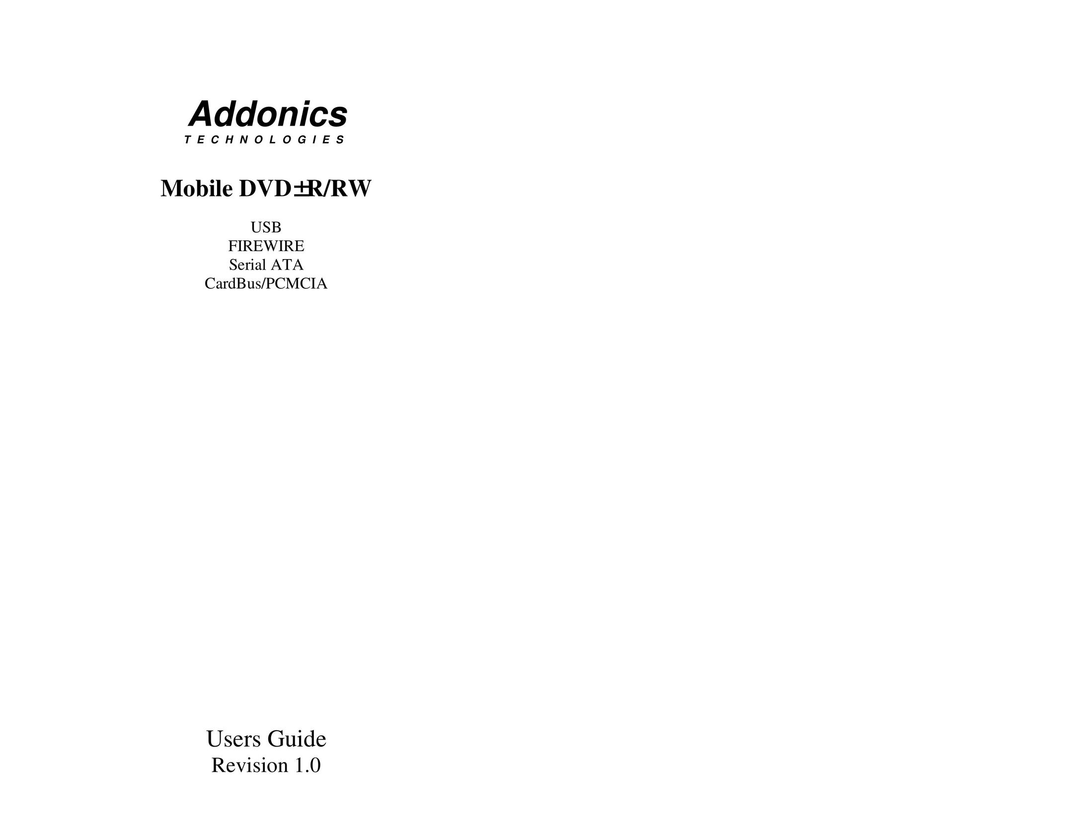 Addonics Technologies Mobile DVDR/RW DVD Player User Manual