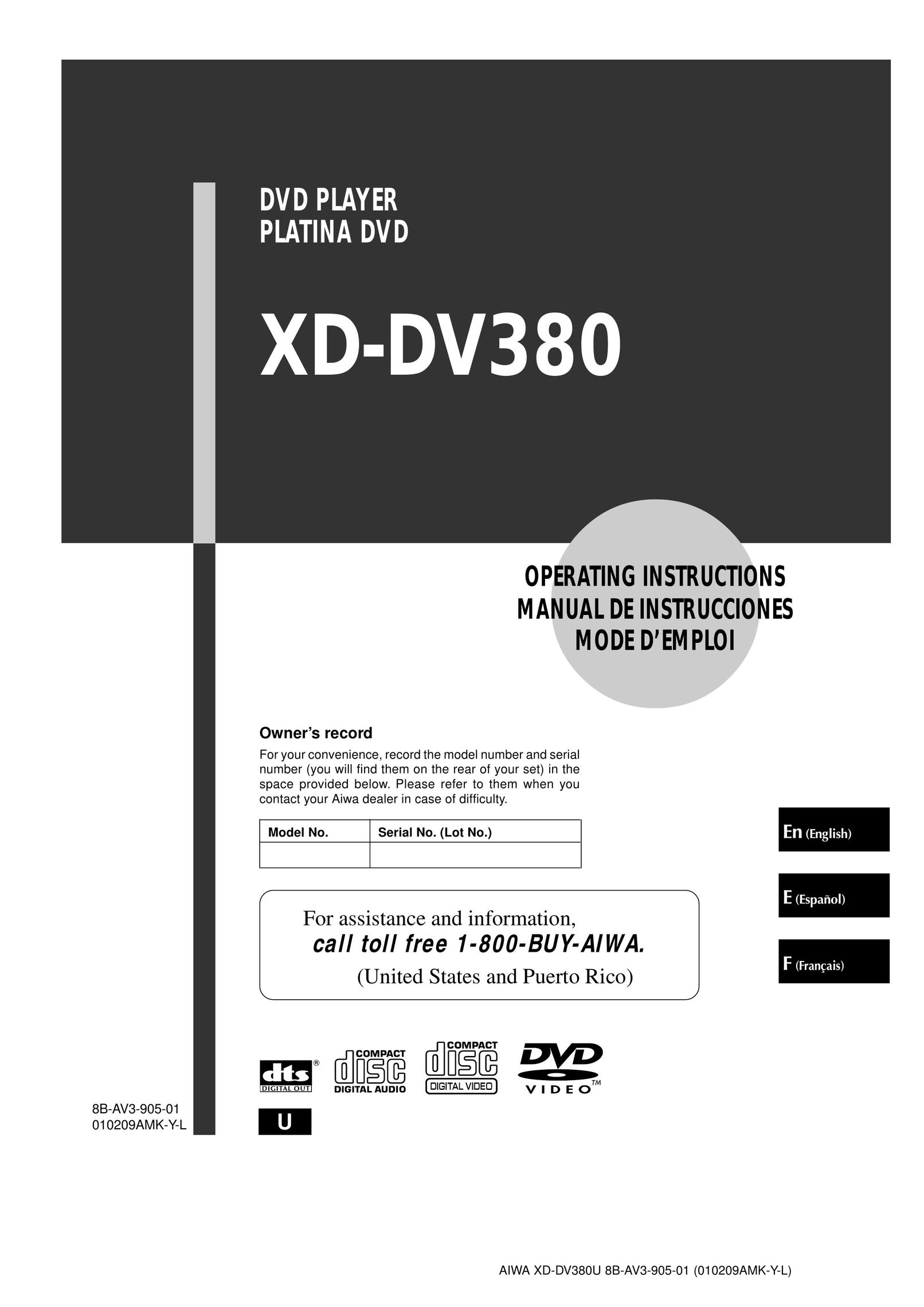 Aiwa XD-DV380U DVD Player User Manual