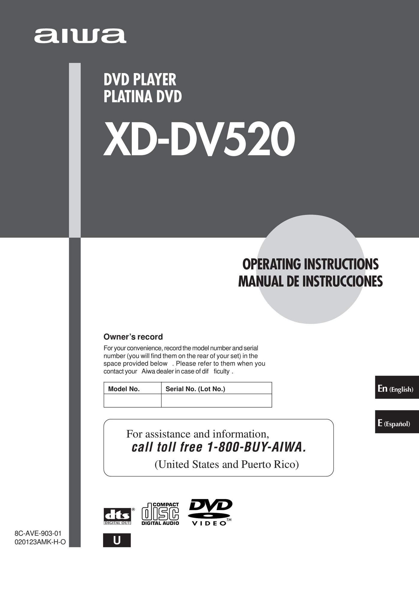 Aiwa XD-DV520 DVD Player User Manual