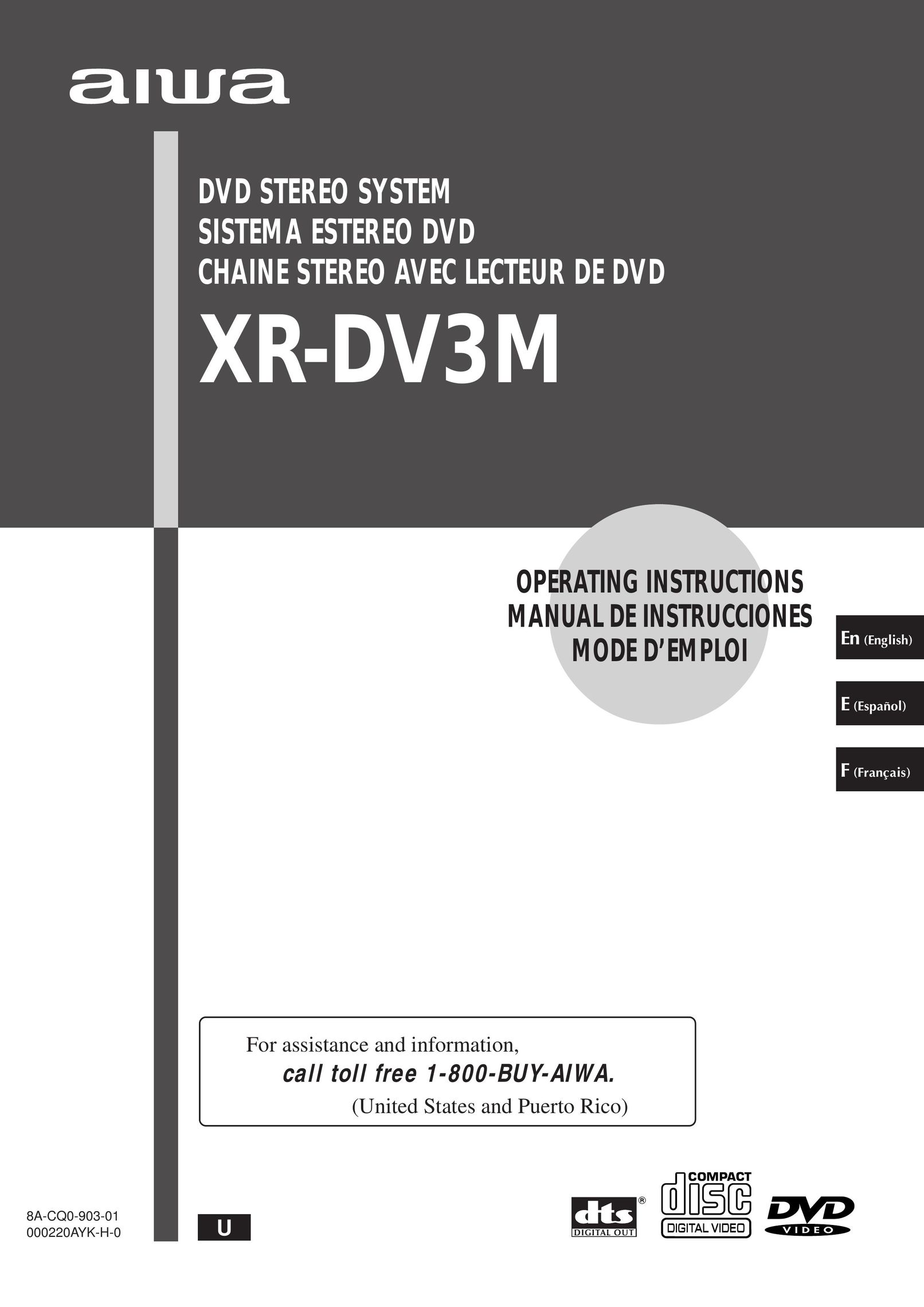 Aiwa XR-DV3M DVD Player User Manual