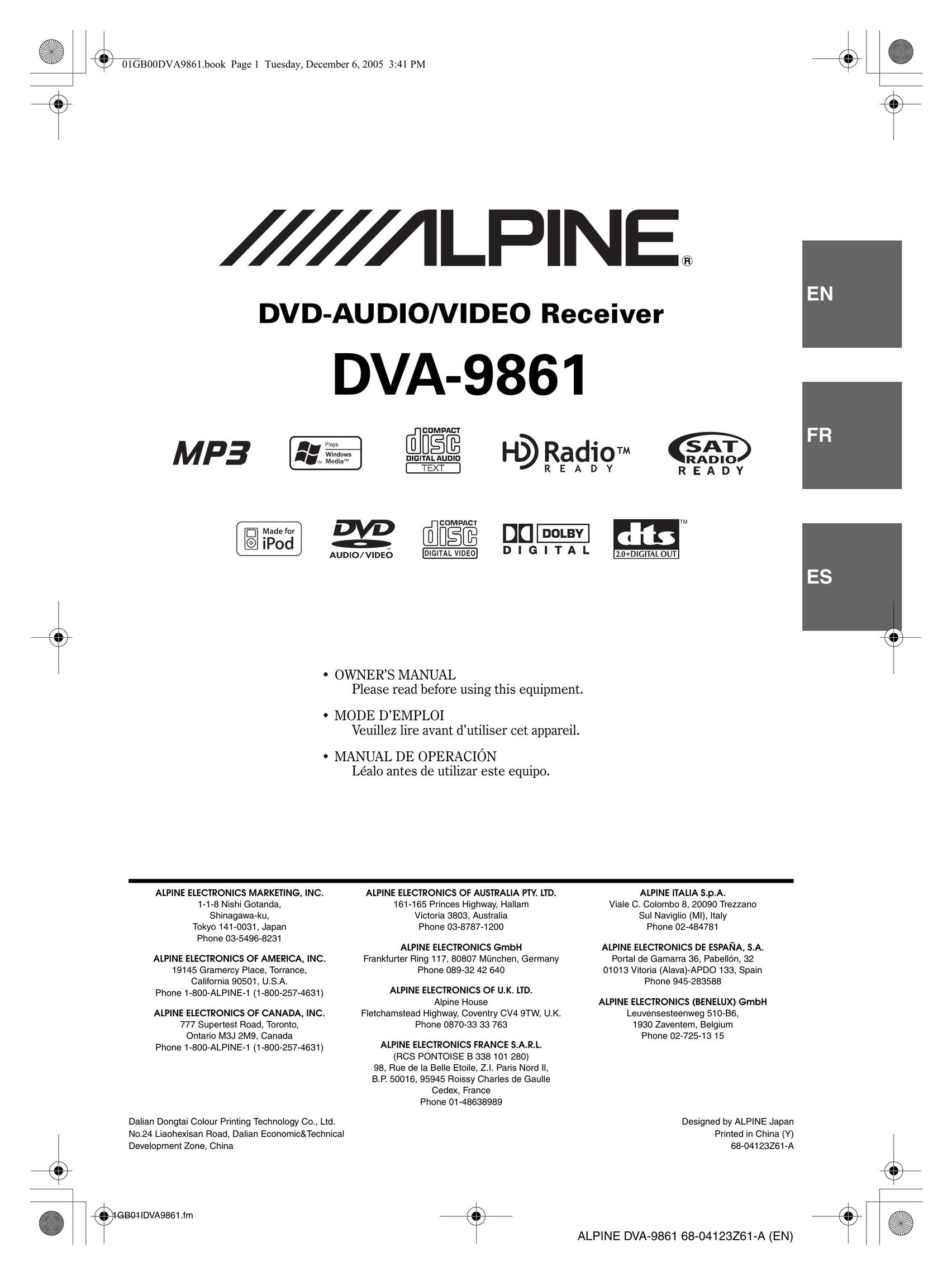 Alpine DVA-9861 DVD Player User Manual