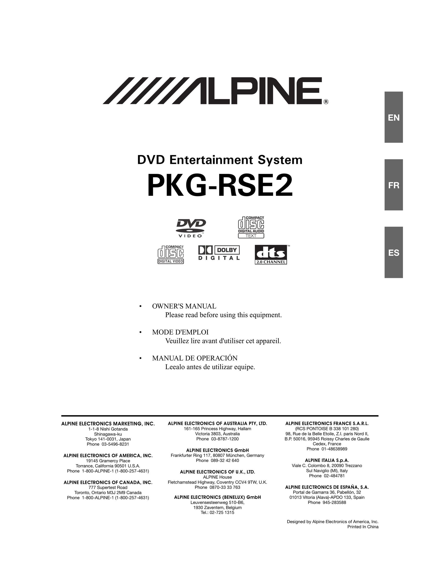 Alpine PKG-RSE2 DVD Player User Manual