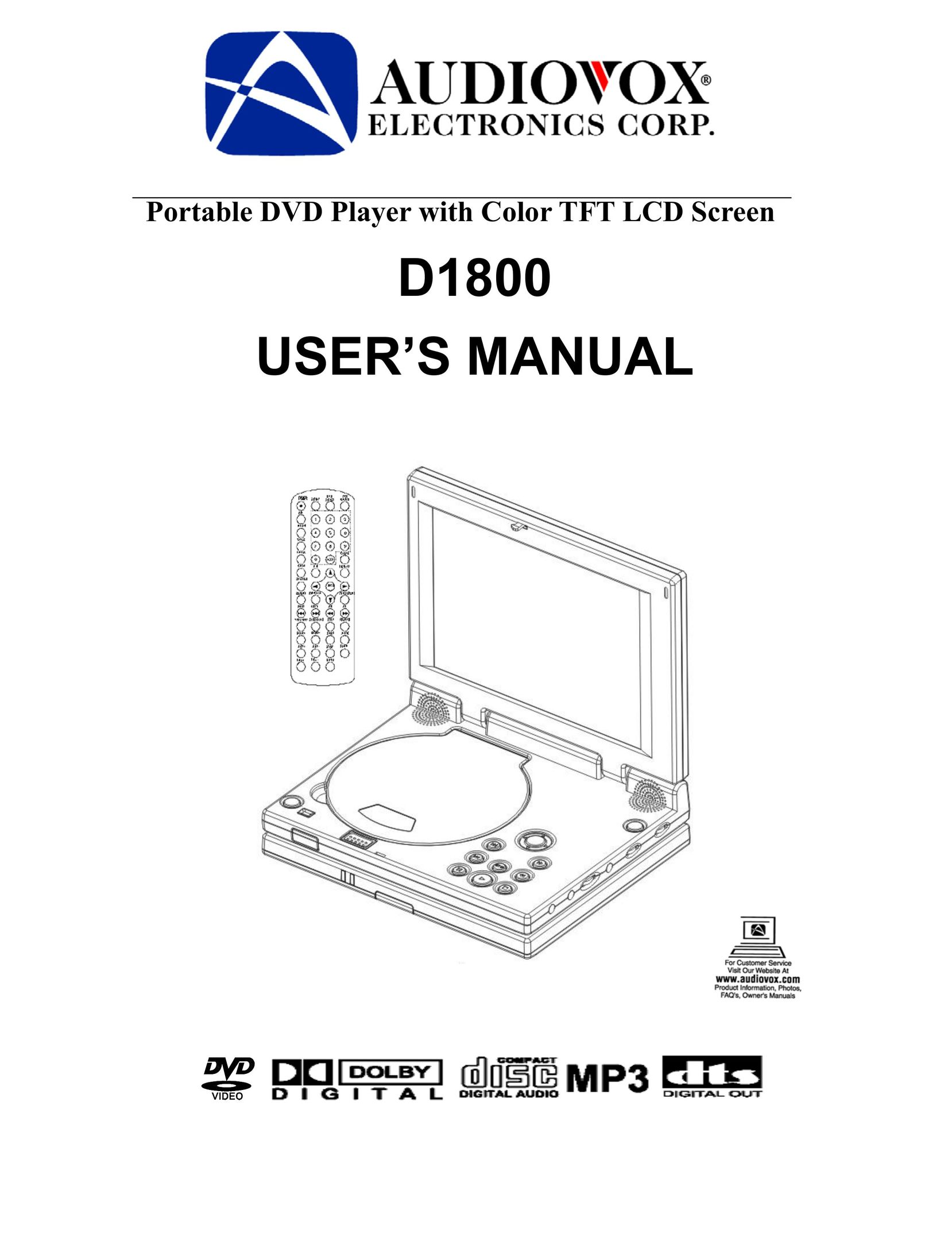 Audiovox D1800 DVD Player User Manual