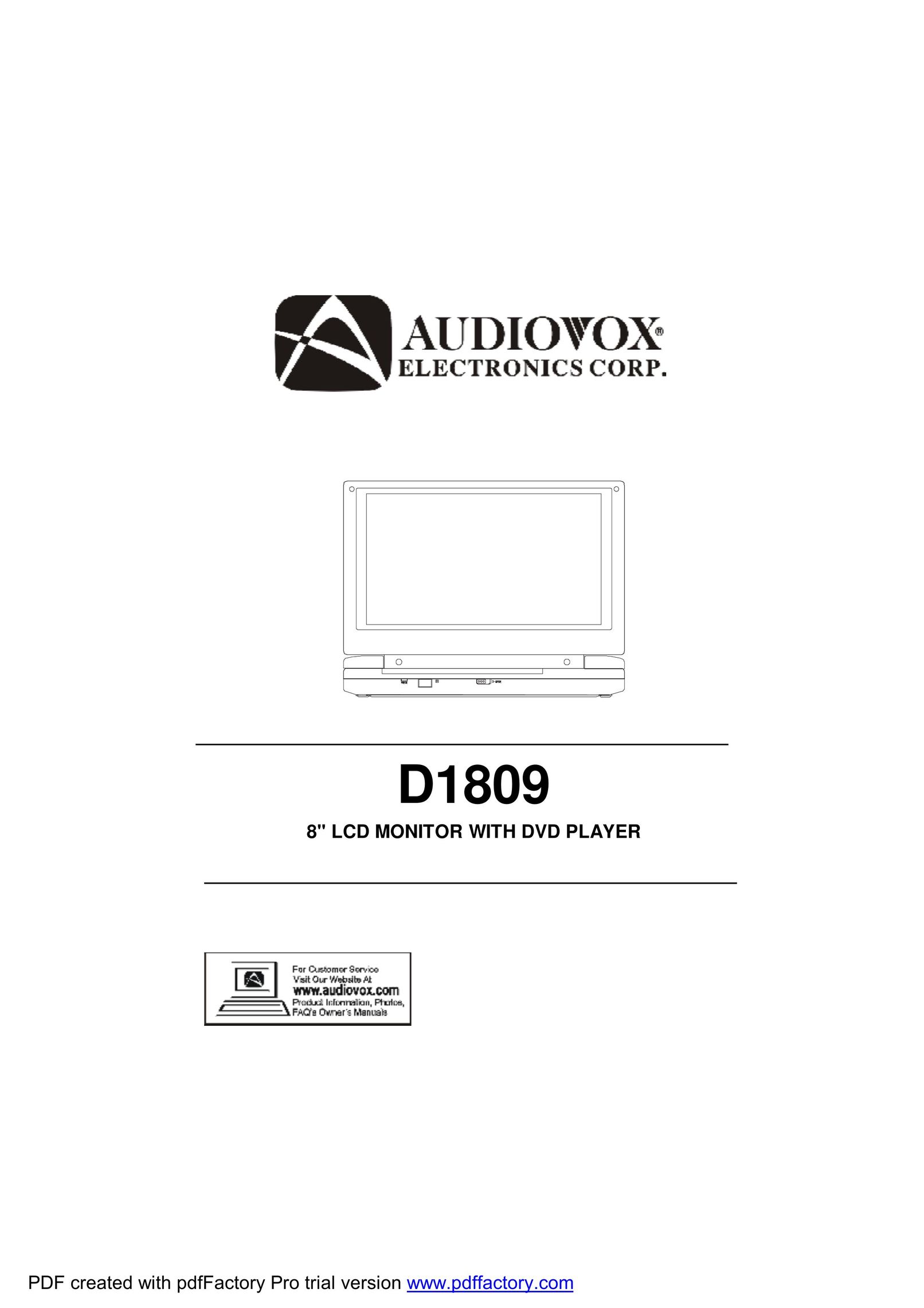 Audiovox D1809 DVD Player User Manual